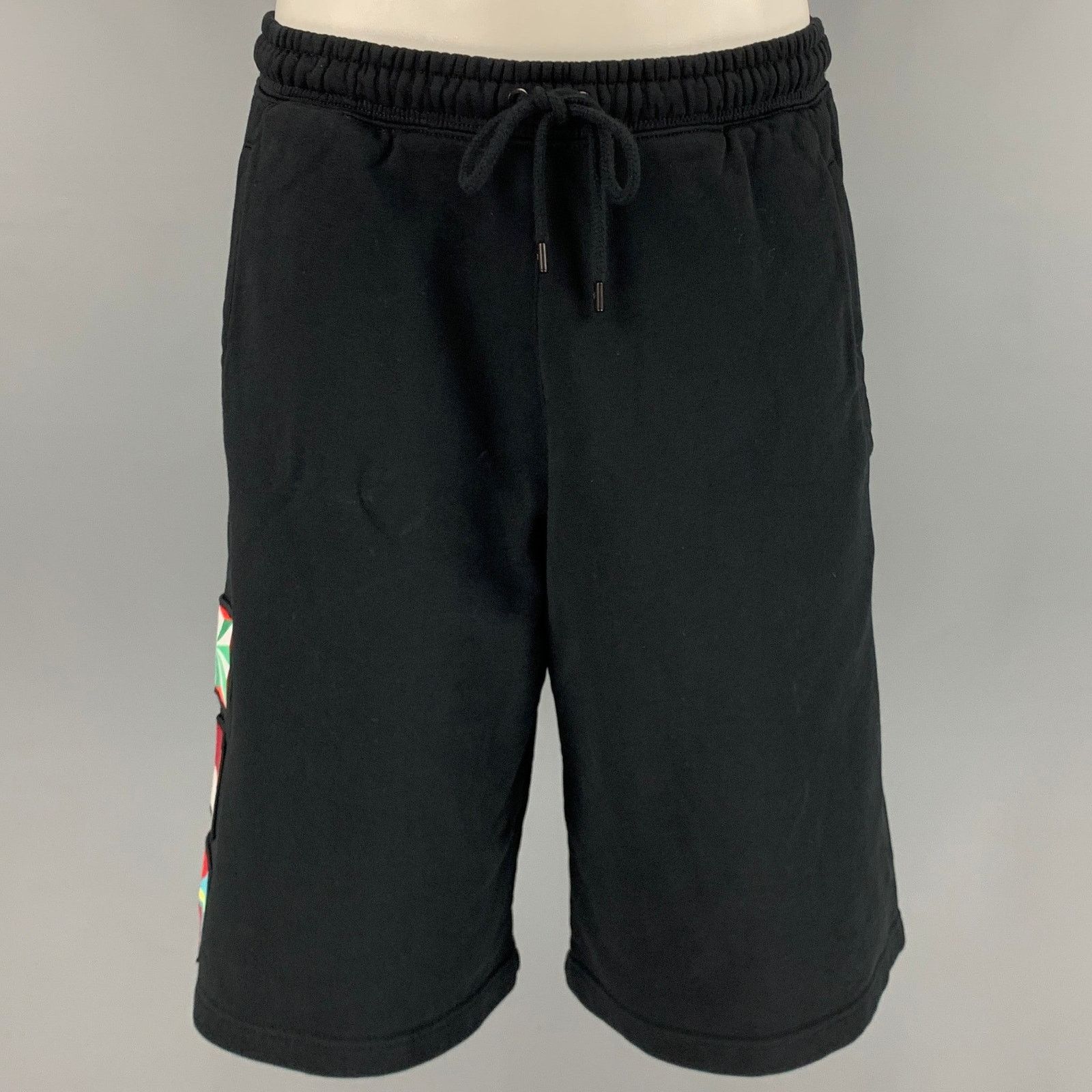 Marcelo Burlon MARCELO BURLON Black Multi-Color Applique Cotton Drawstring Size US 29 - 1 Thumbnail