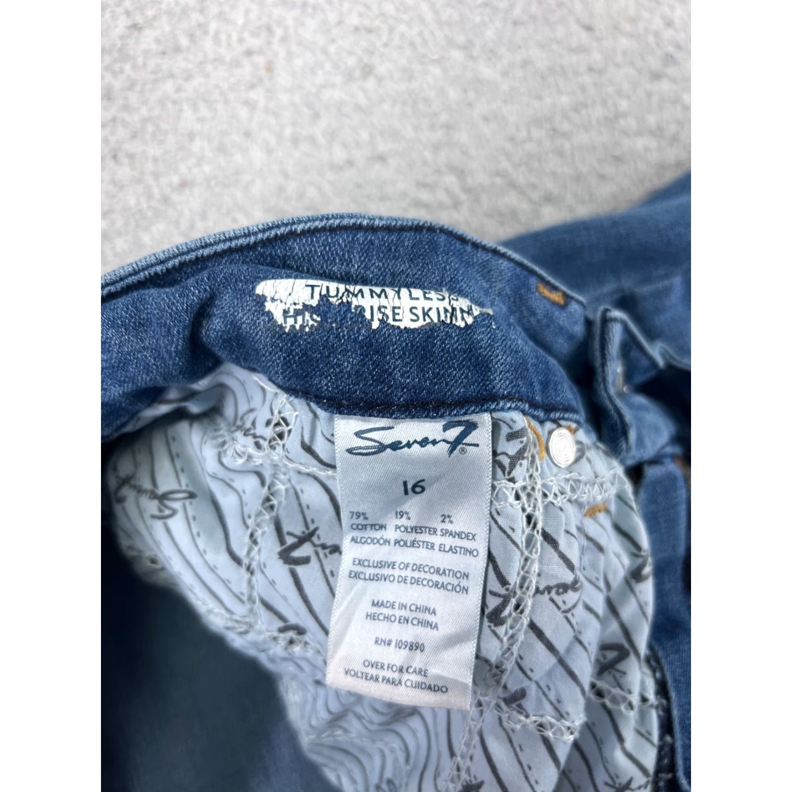 Vintage Seven7 Jeans Women 16 Blue Denim Distressed Tummyless High Rise Skinny Size 38" / US 16 / IT 52 - 7 Thumbnail
