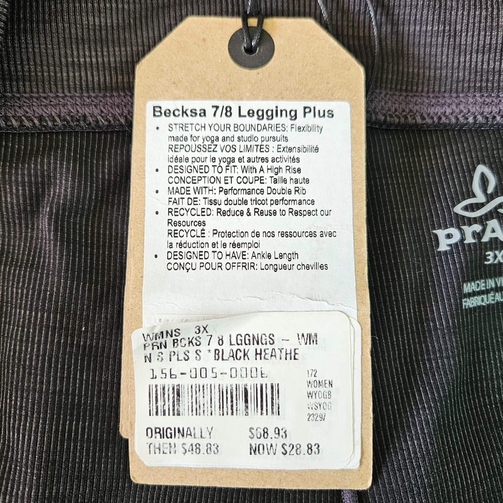Prana VINTAGE Prana Womens Becksa 7/8 Leggings 3X Gray High Rise Pockets Cropped 3X Womens Size 40" / US 18 - 6 Thumbnail