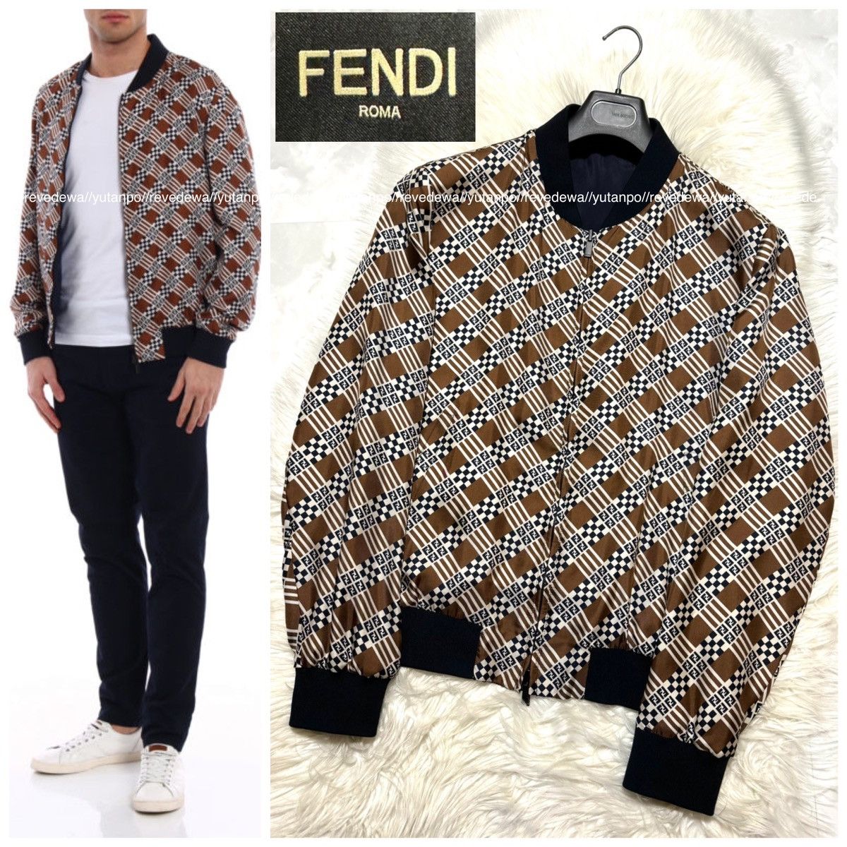 image of Fendi Zucca Pattern Zip Up Blouson Jacket 50 Brown, Men's (Size Medium)