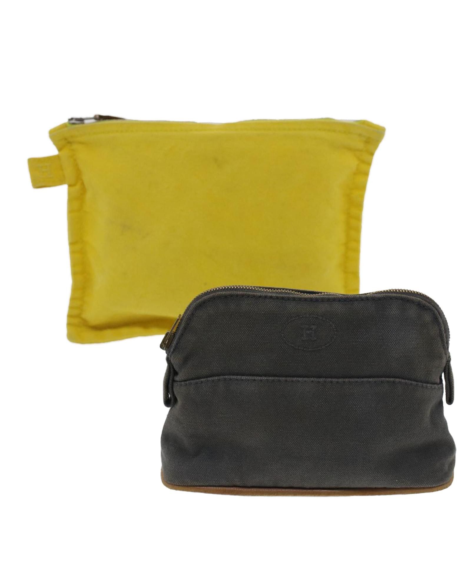 image of Hermes Canvas Yellow Gray Pouch Set - Authenticated (Bs7475), Women's