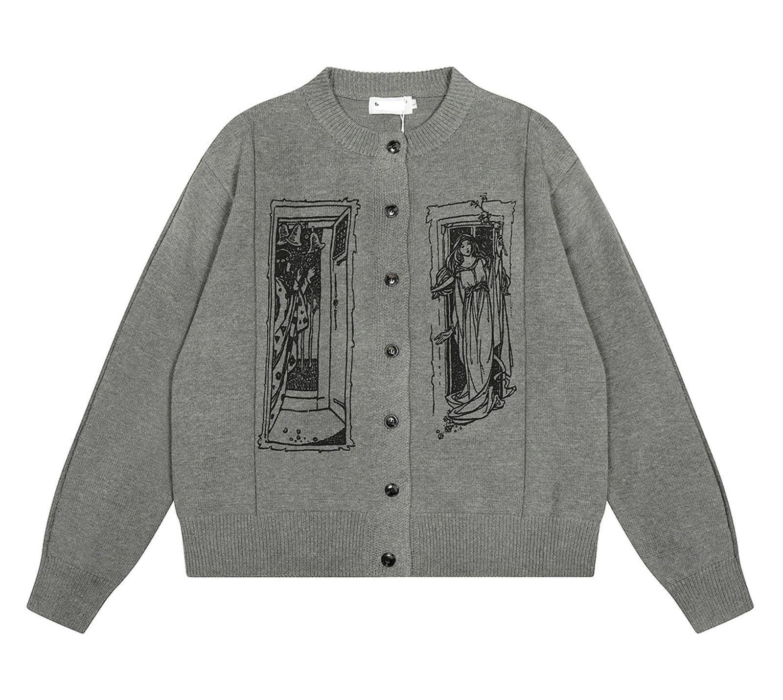 Vintage Gray Button-Up Knit Cardigan, Relaxed Fit Sweater Size ONE SIZE - 2 Thumbnail