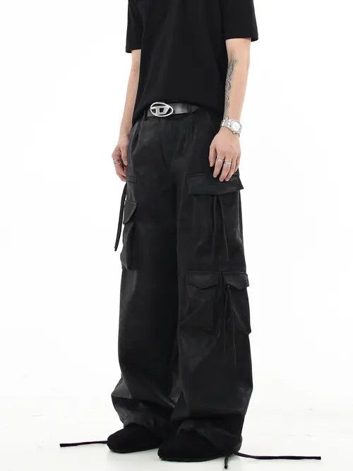 VIBE Faux Leather Black Cargo Denim Jeans Size US 33 - 3 Thumbnail