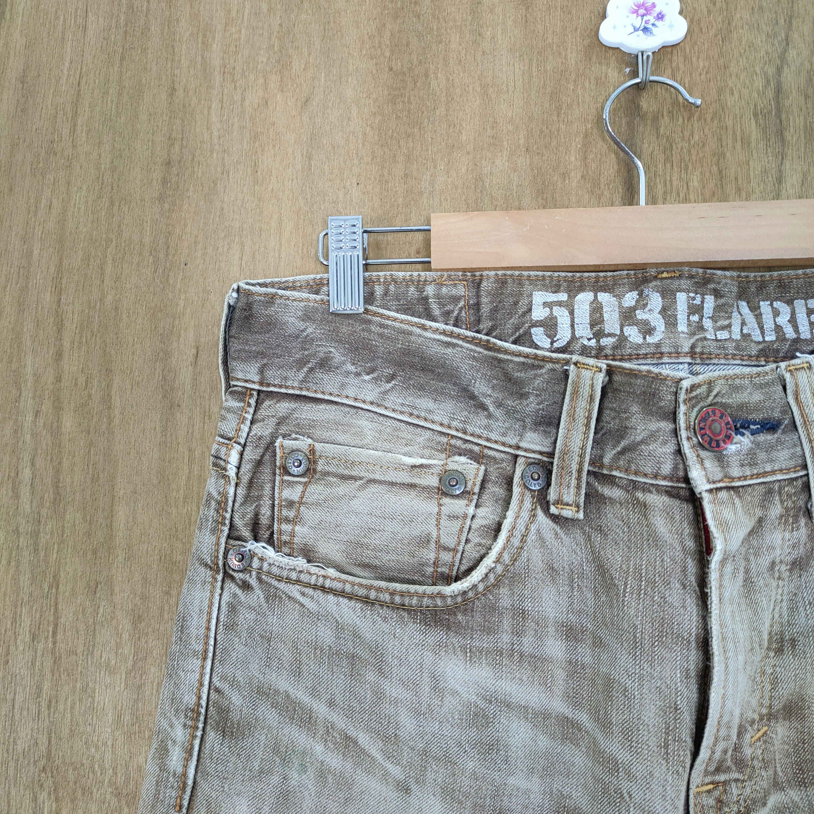 Edwin × Japanese Brand × Vintage VINTAGE EDWIN 503 FLARE BROWN DISTRESSED JEANS PANTS Size US 33 - 4 Thumbnail