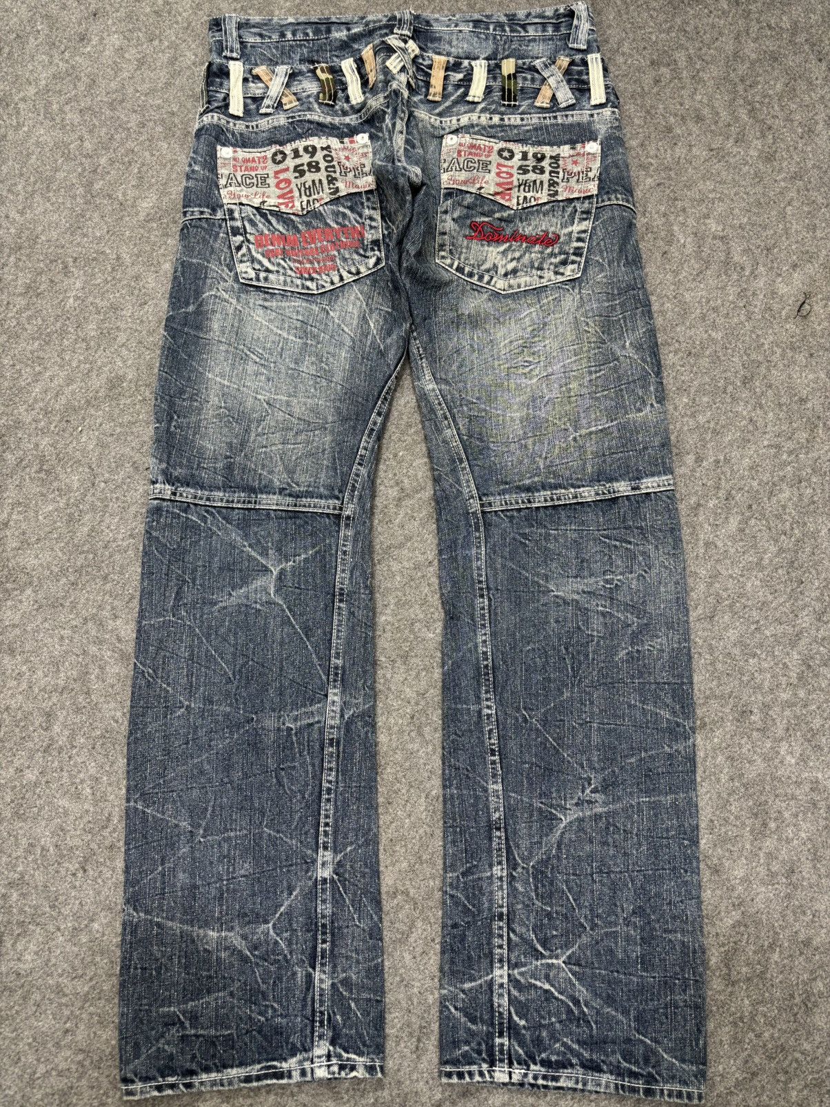 Japanese Brand 💥Double Waist💥Dominate Zipper Twisted Fades Denim F649 Size US 33 - 24 Thumbnail