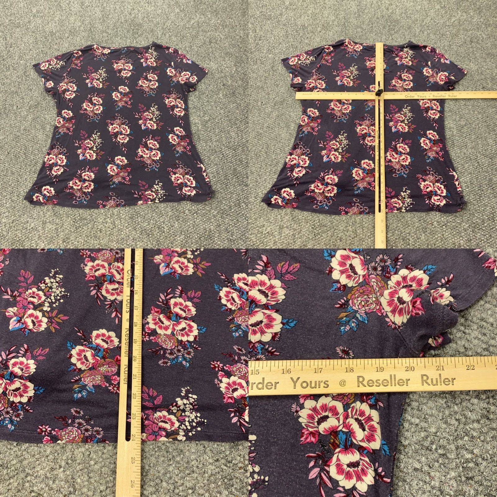 Vintage Nine Britton Shirt Blouse Womens XL Gray Floral Office Business Casual Short Sleeve Round Neck Pullover Stretch Size XL / US 12-14 / IT 48-50 - 8 Thumbnail