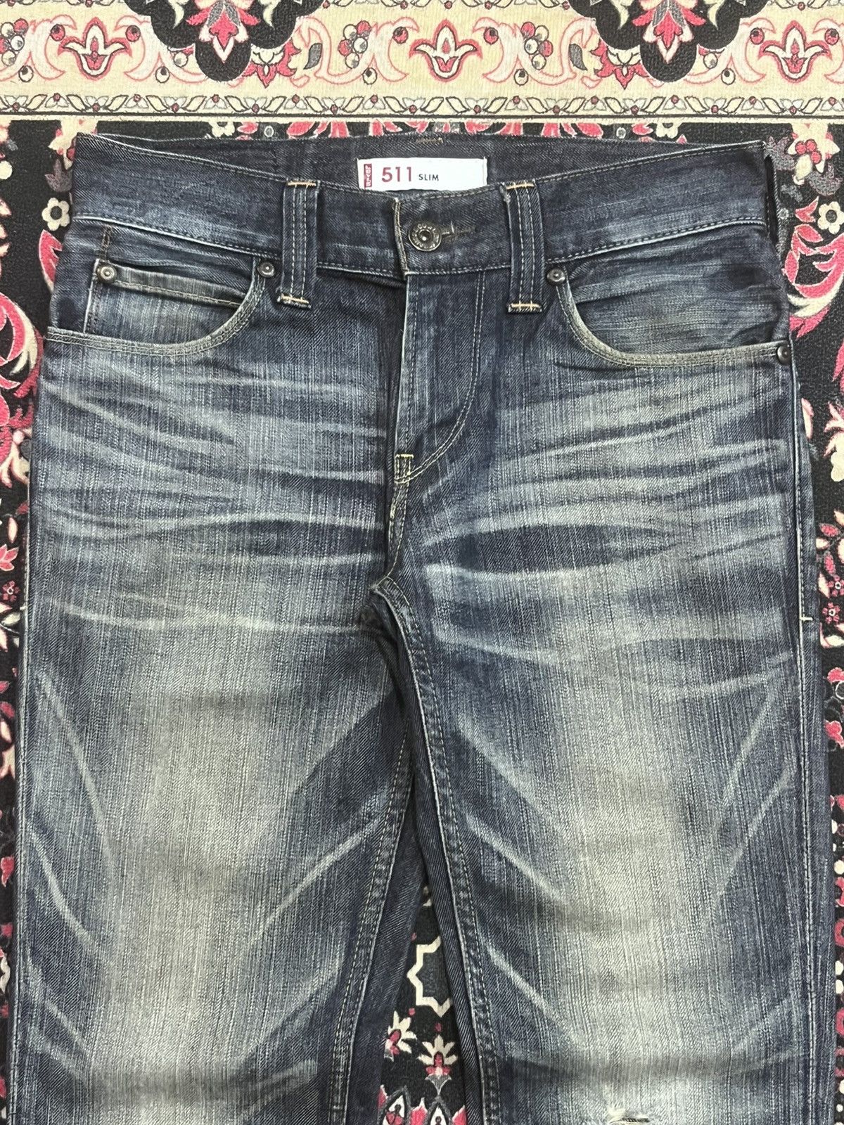 Levi's Vintage Levi’s 511 Slim Fit Blue Whisker Washed Rip Jeans Size US 31 - 4 Thumbnail