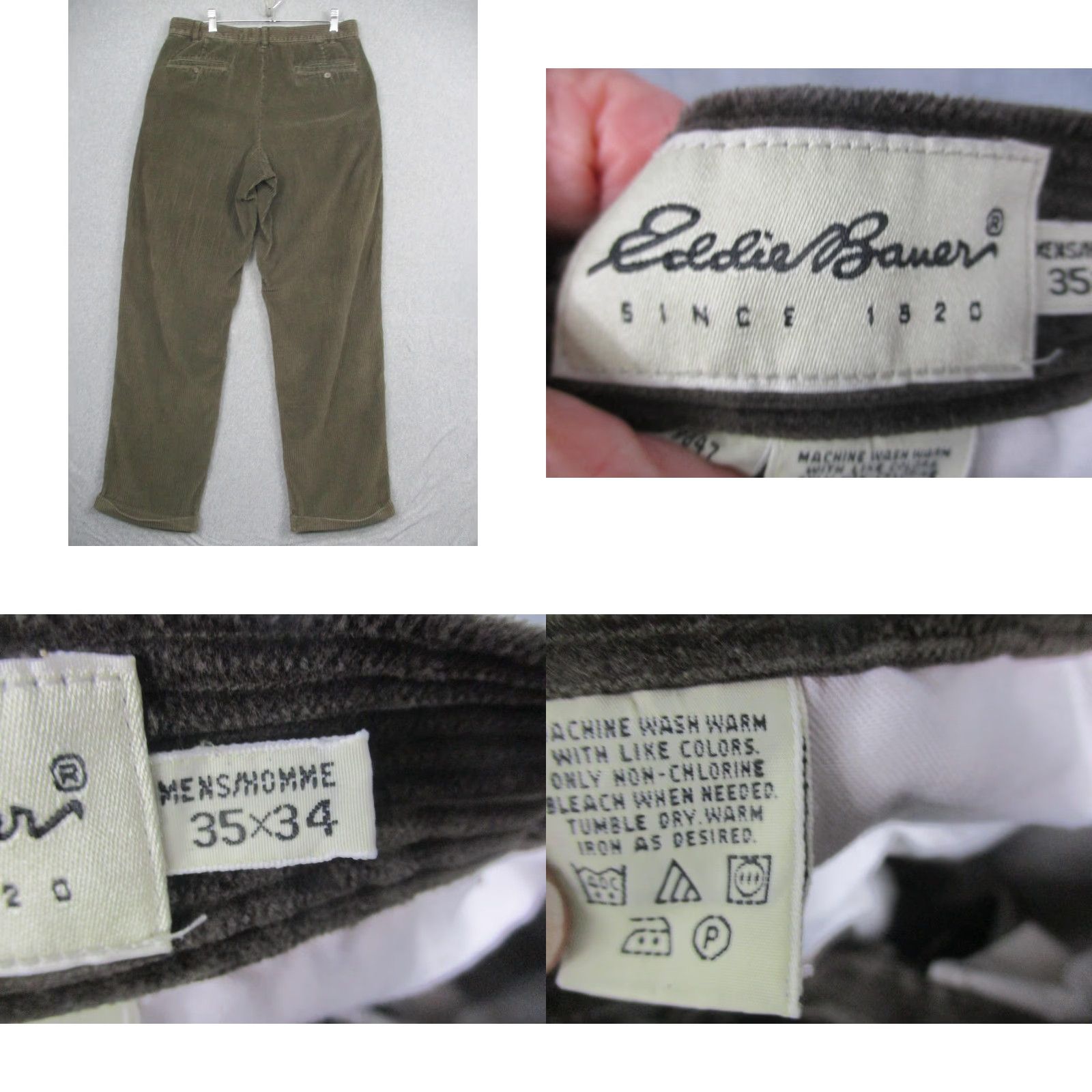 Eddie Bauer VINTAGE Eddie Bauer Pants Mens 35x34 Chino Corduroy Brown Pleated Straight Leg N/A Size US 35 - 8 Thumbnail