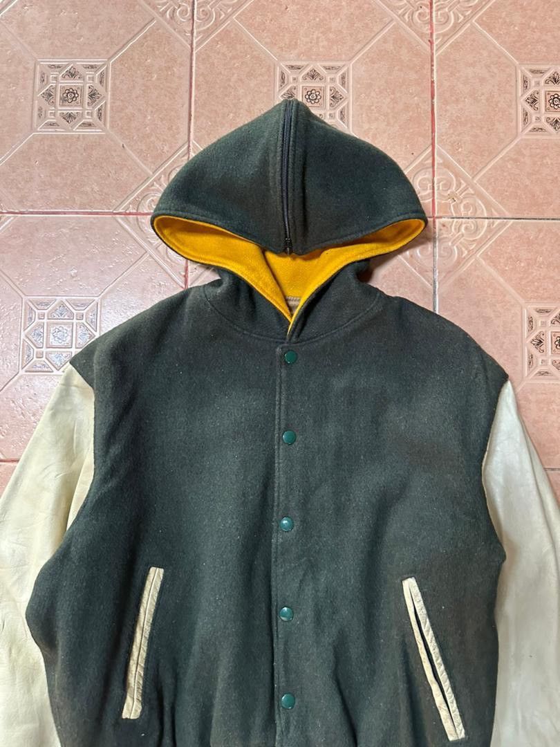 Vintage Vtg Golden Bear Wool Leather Hoodie Varsity Jacket Size US L / EU 52-54 / 3 - 9 Thumbnail