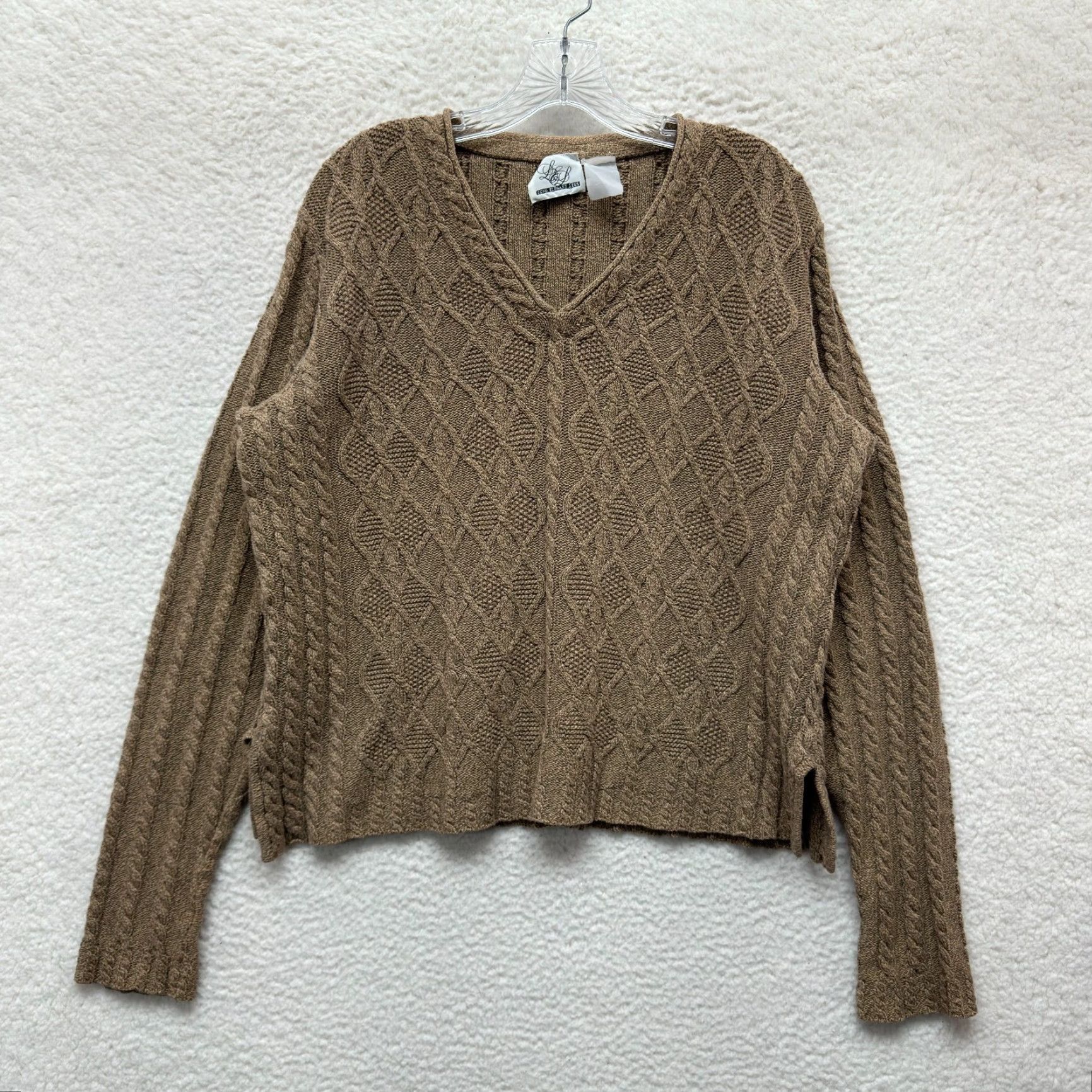 Vintage VINTAGE 80s 90s Sweater Long Elegant Legs Cable Knit V-Neck Fisherman Tan Beige Womens XL Casual Mens? (Note: remove confusion) Size XL / US 12-14 / IT 48-50 - 2 Thumbnail