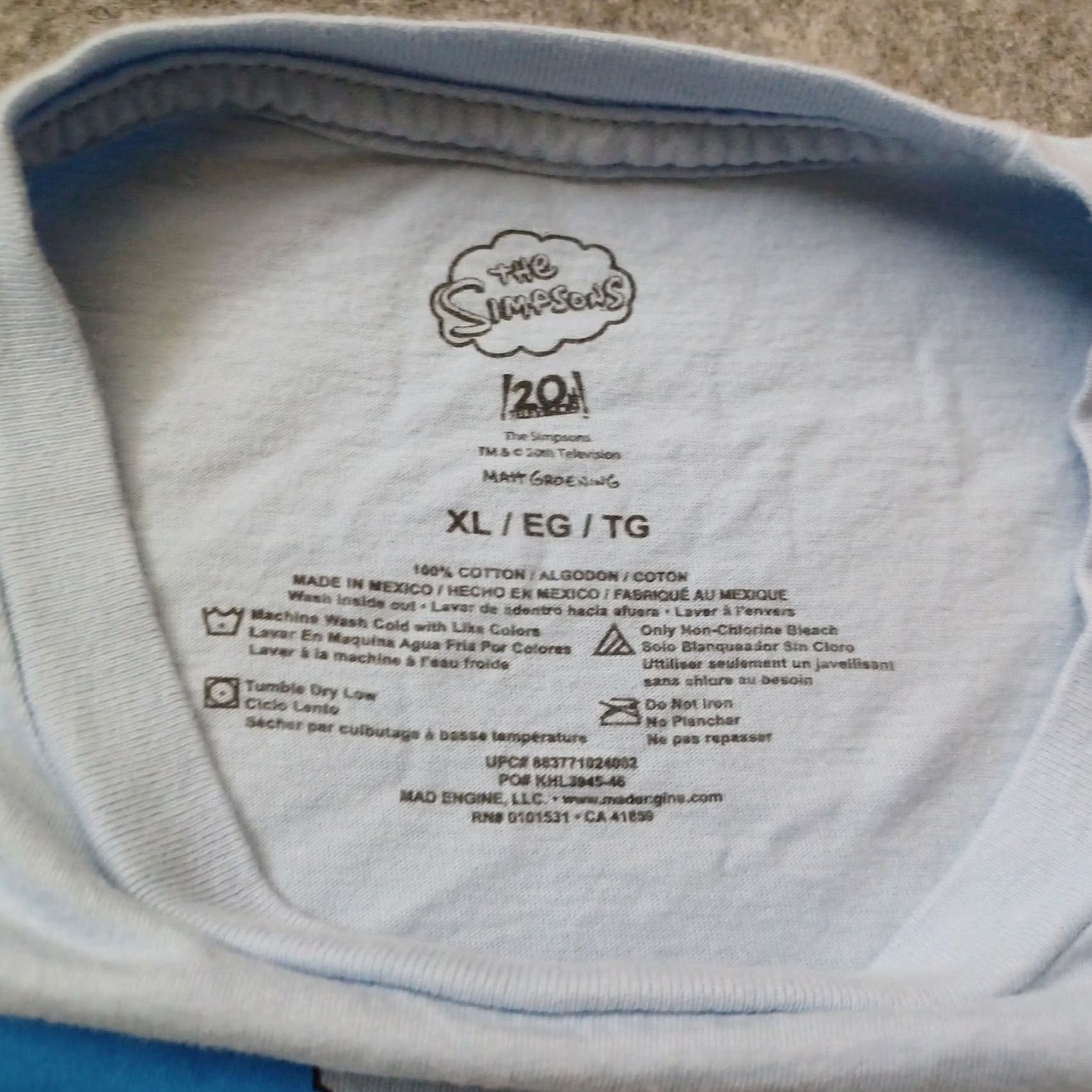 Vintage The Simpsons Graphic T Shirt Mens XL Blue Short Sleeve Sitting Couch Size US XL / EU 56 / 4 - 2 Thumbnail