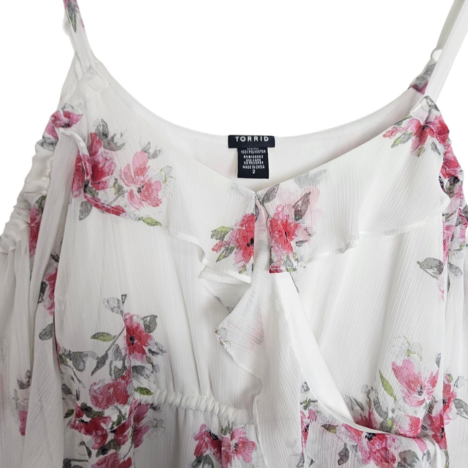 Torrid Torrid Womens Floral Cold Shoulder Top Plus Size 2X Ruffle Size XXL / US 16-18 / IT 52-54 - 3 Thumbnail
