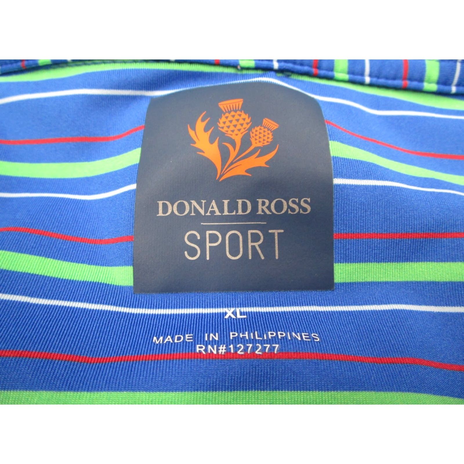 Vintage DONALD ROSS SPORT Shirt Mens XL Blue STRIPED Polo with PLANTATION GOLF CLUB logo embroidered on front - polyester blend Size US XL / EU 56 / 4 - 2 Thumbnail
