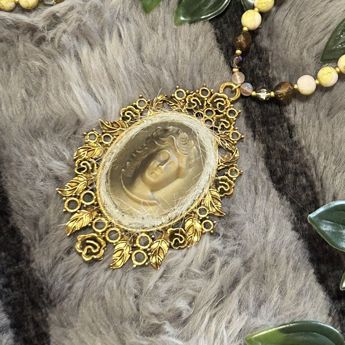 Handmade Handcrafted ice queen raised 3-D cameo beaded necklace Size ONE SIZE - 7 Thumbnail