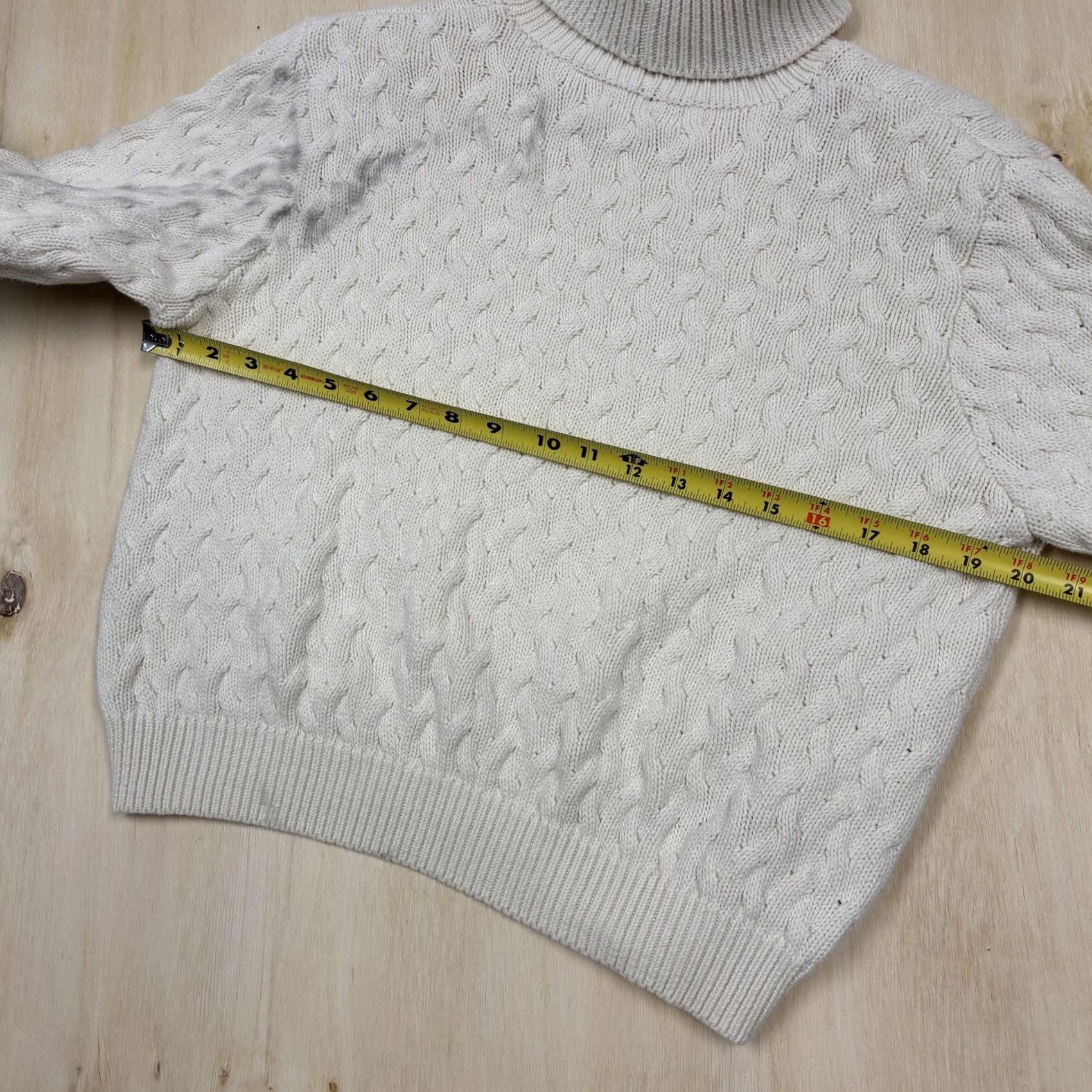 CO VINTAGE Willis & Co Sweater Womens Petite Medium White Cable Knit Turtleneck Size M / US 6-8 / IT 42-44 - 6 Thumbnail