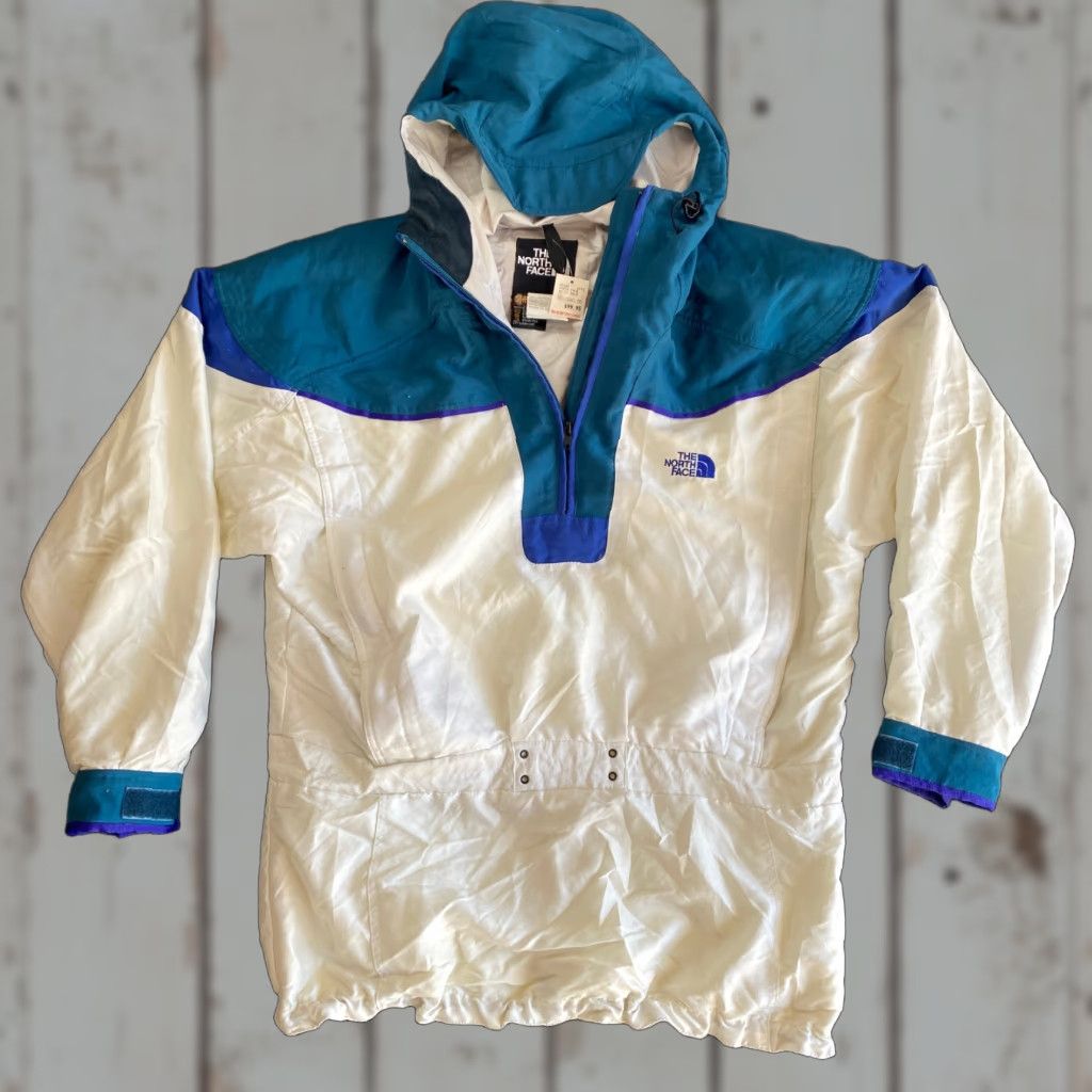VINTAGE The North Face Jacket Hoodie Breathable Waterproof Hooded Gore-Tex Mid-Length Women’s Size 10 White Purple Blue 90s Outdoor Sports