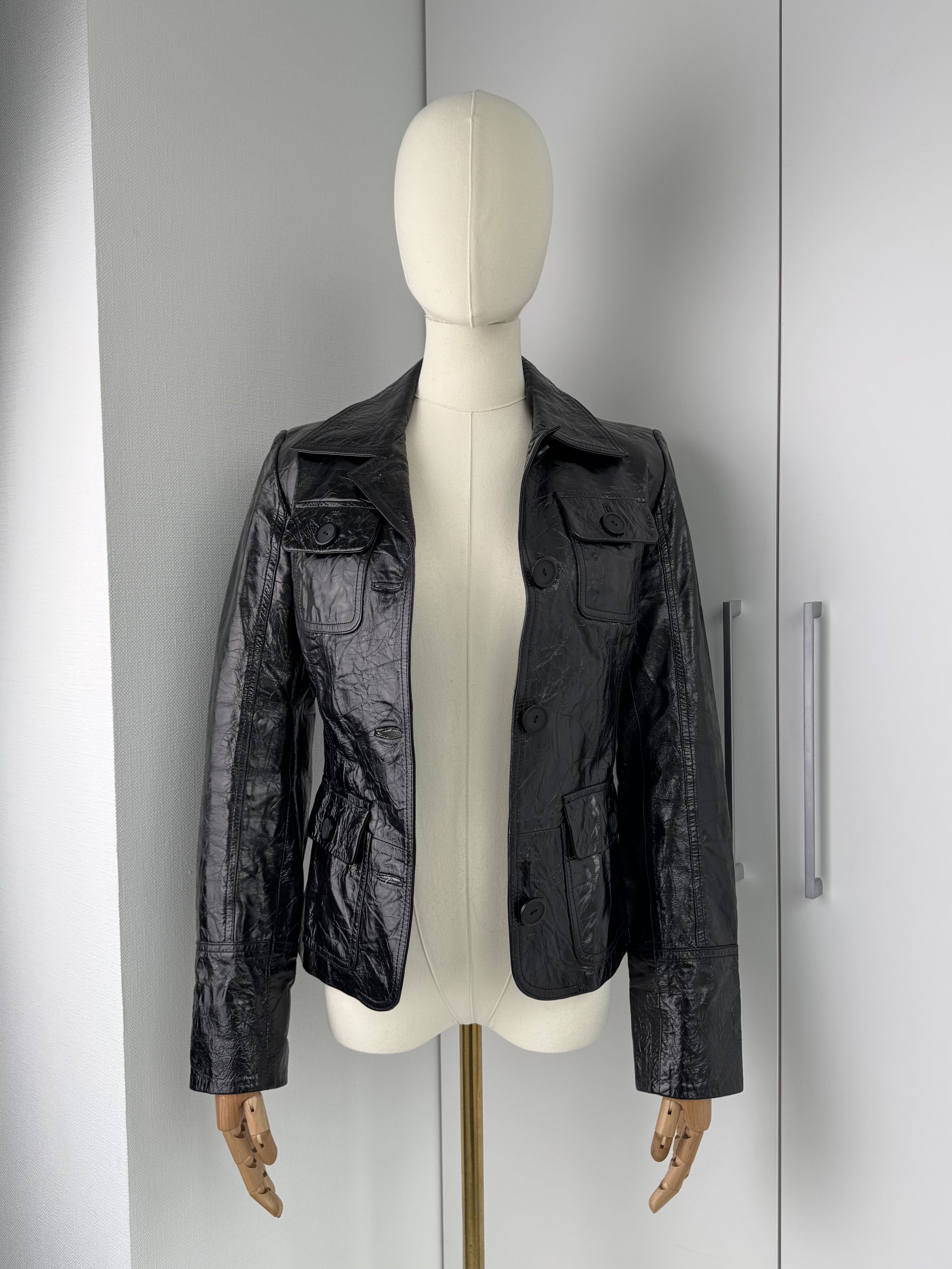 Vintage Women Black Leather Jacket Y2K Vintage Button Up Fitted Size XS / US 0-2 / IT 36-38 - 3 Thumbnail
