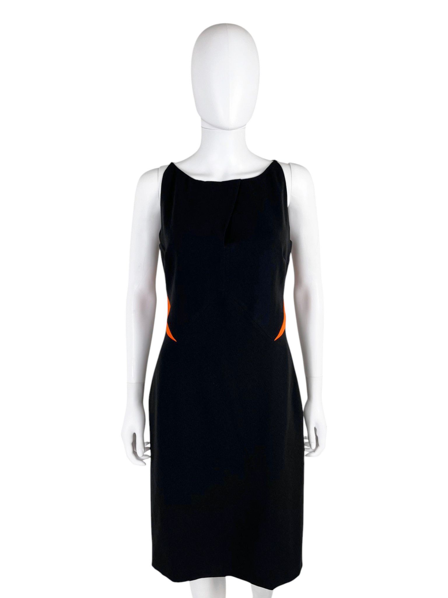 Jil Sander by Raf Simons Black Wool Sheath Dress Orange Cut-Out Panels Size XS / US 0-2 / IT 36-38 - 2 Thumbnail
