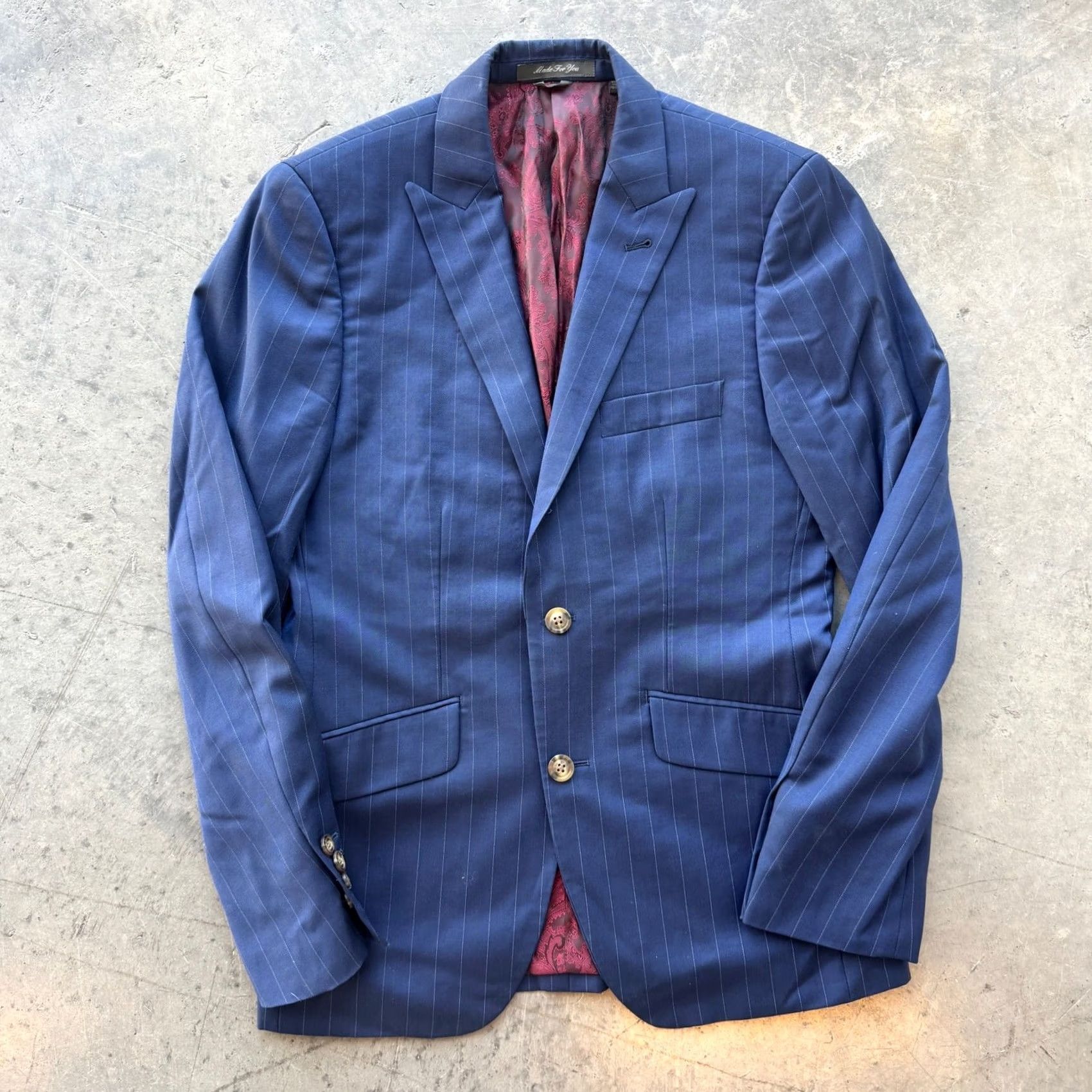 Vintage VINTAGE Indochino Suit Mens S Blue Y2K Wool Pinstriped Blazer Pant Set Petite Size 36R - 3 Thumbnail