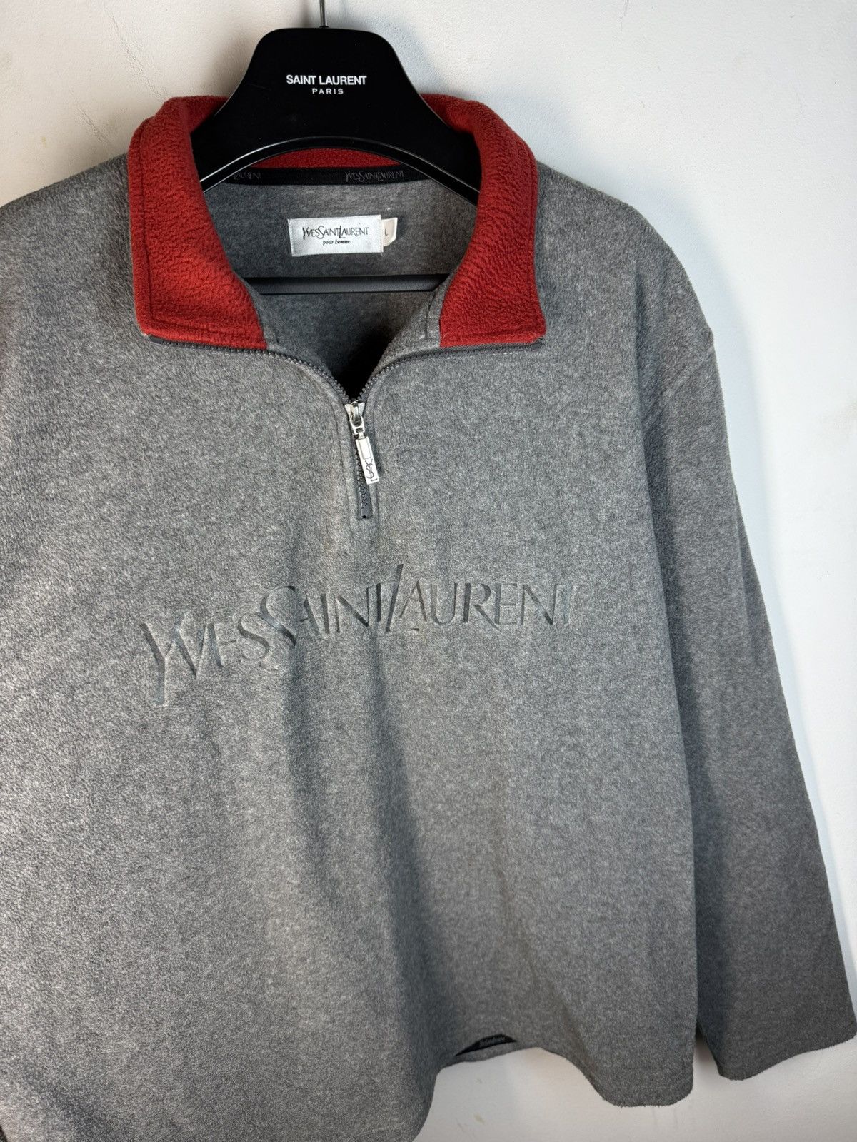 Yves Saint Laurent Fleece YSL Sweatshirt Quarter Zip Big Logo Vintage Sweater Size US L / EU 52-54 / 3 - 15 Thumbnail