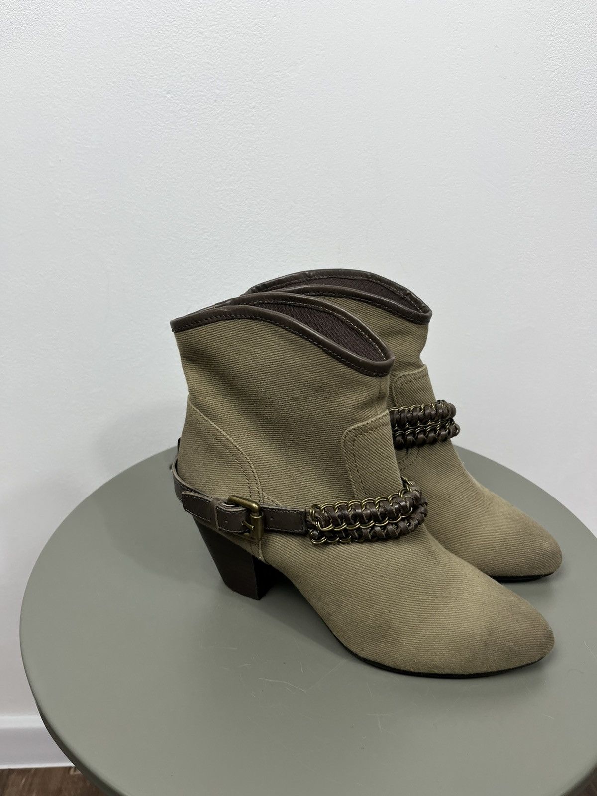 ASH ASH Ankle Boots Beige Canvas Chain Strap EU 36 Size US 5 / IT 35 - 2 Thumbnail