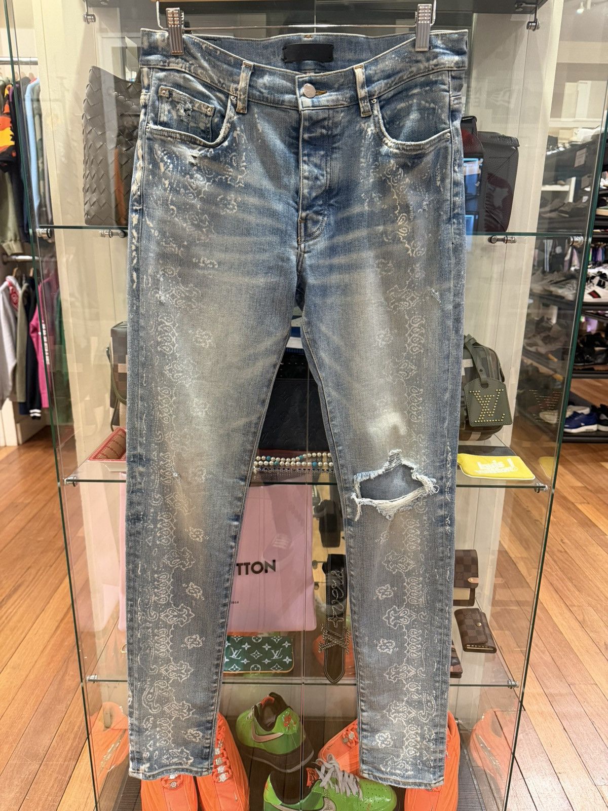 Amiri Amiri Bandana Jacquard Denim Jeans - Blue Size US 33 - 1 Thumbnail