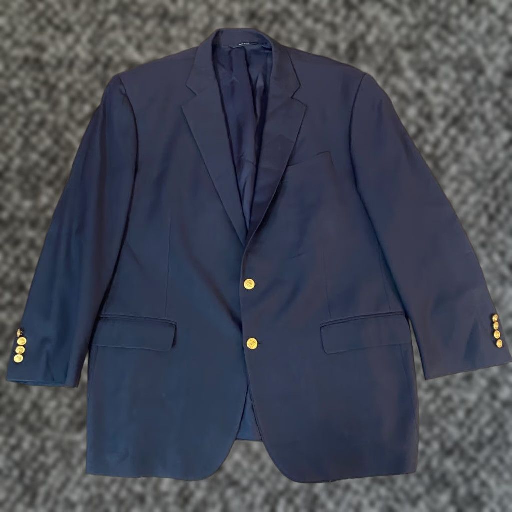 Brooks Brothers VINTAGE Brooks Brothers Blazer Mens 45R Black Madison Makers Gold Button USA Loro Piana Size 48R - 1 Thumbnail