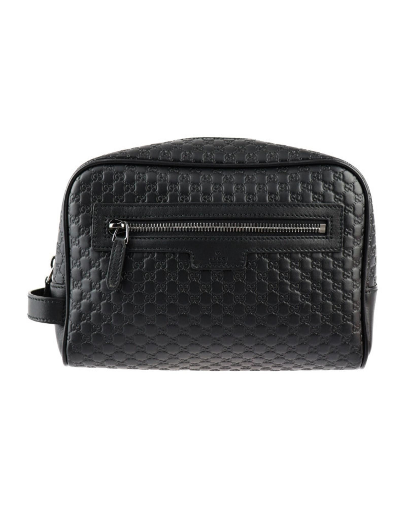 image of Gucci Premium Black Leather Zipper Clutch Bag With Silver Hardware - Excellent Condition, Women's