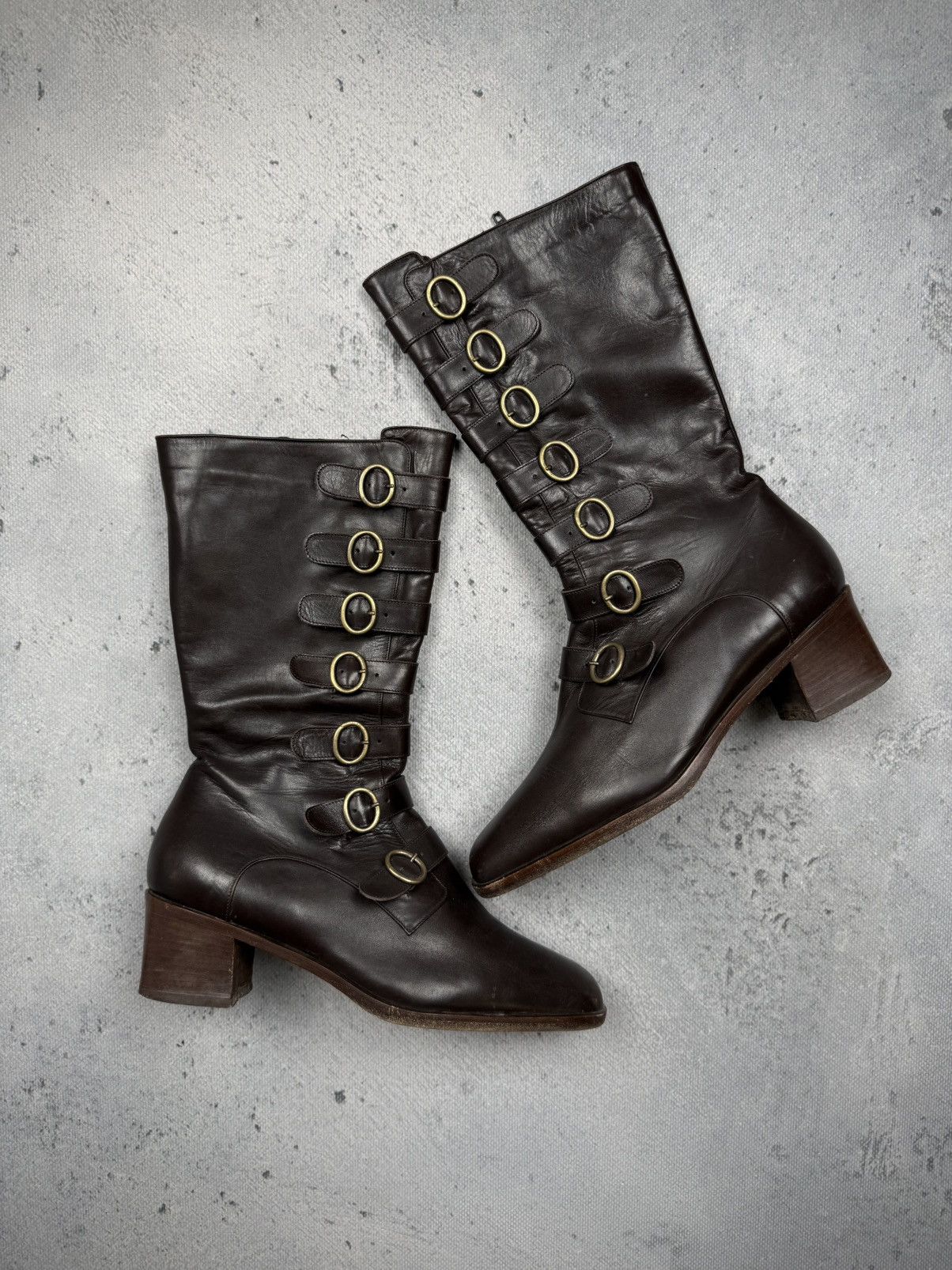 If Six Was Nine Vintage Italian Brown Leather Riding Boots Buckle Straps y2k Size US 7.5 / IT 37.5 - 1 Thumbnail