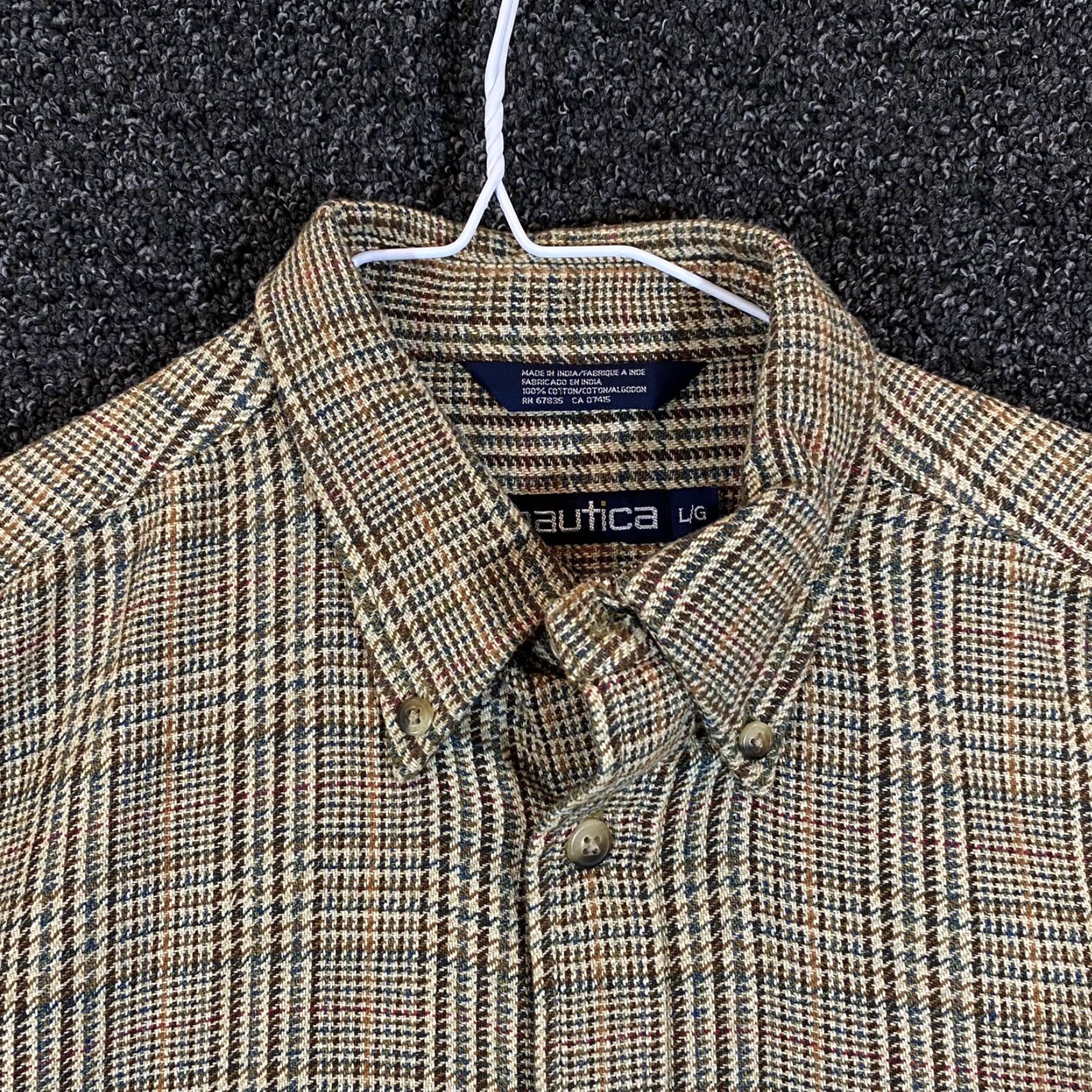 Nautica VINTAGE Nautica Shirt Mens Large Brown Check Long Sleeve Button Down Shirt - 90s, Regular Fit, Cotton, Collared, Button-Up, Classic 3-4 Season Size 42R - 2 Thumbnail