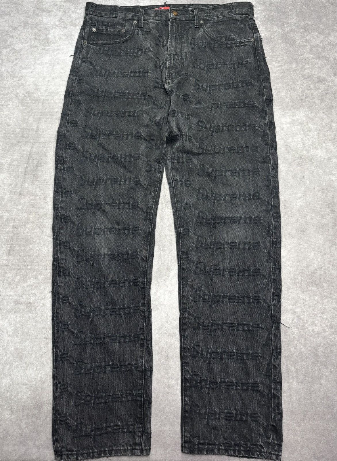 Supreme Supreme Frayed Logo Regular Jean Black (SS21) | Grailed