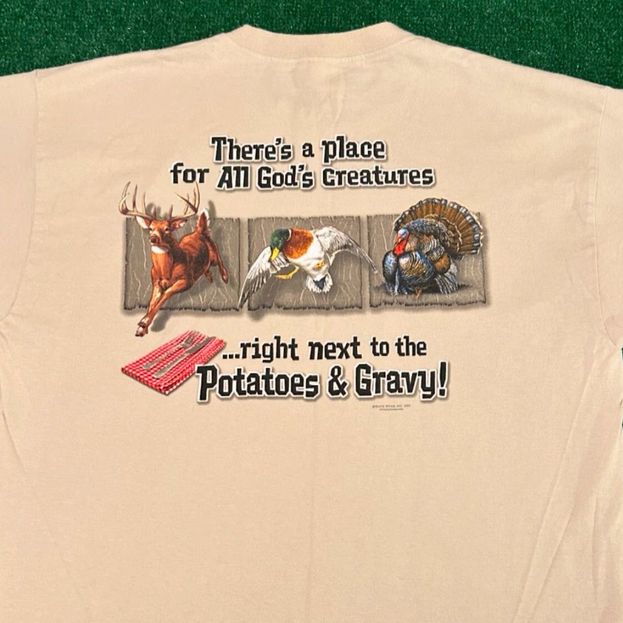 Hunter VINTAGE Buck Wear Hunter Thanks Giving Humor 2003 Hunting VTG Shirt Mens XL Beige Short Sleeve T-Shirt 90s Outdoor Funny Men Size US XL / EU 56 / 4 - 5 Thumbnail