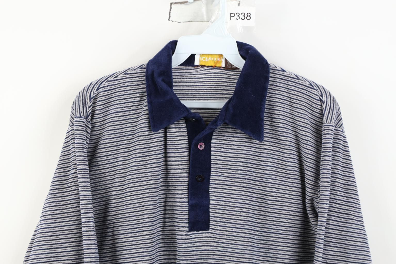 Vintage Vintage 70s Streetwear Velour Striped Long Sleeve Polo Shirt Size US M / EU 48-50 / 2 - 2 Thumbnail