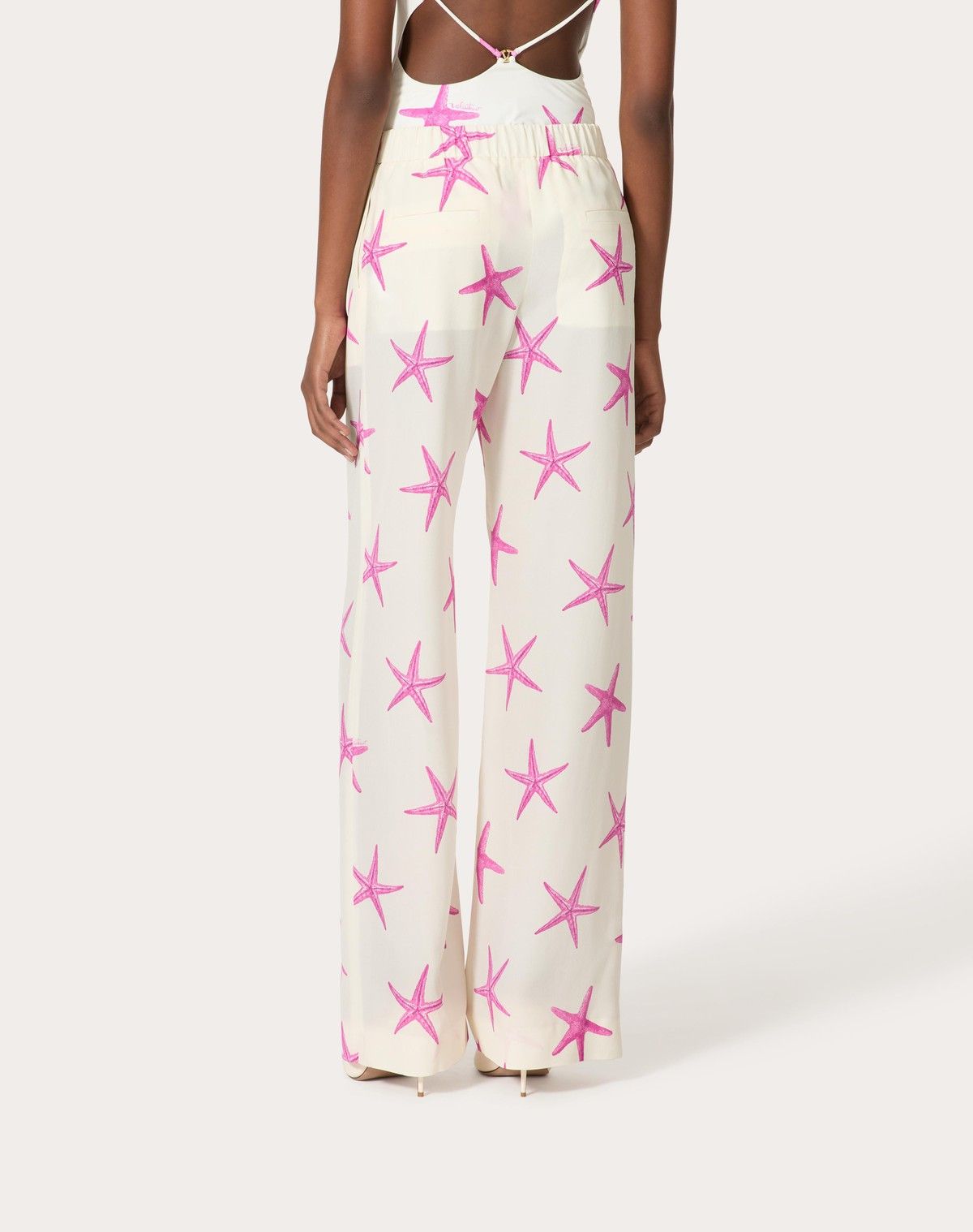 Valentino o1s1wg110525 Starfish Crepe De Chine Trousers in White Size 26" / US 2 / IT 38 - 3 Thumbnail