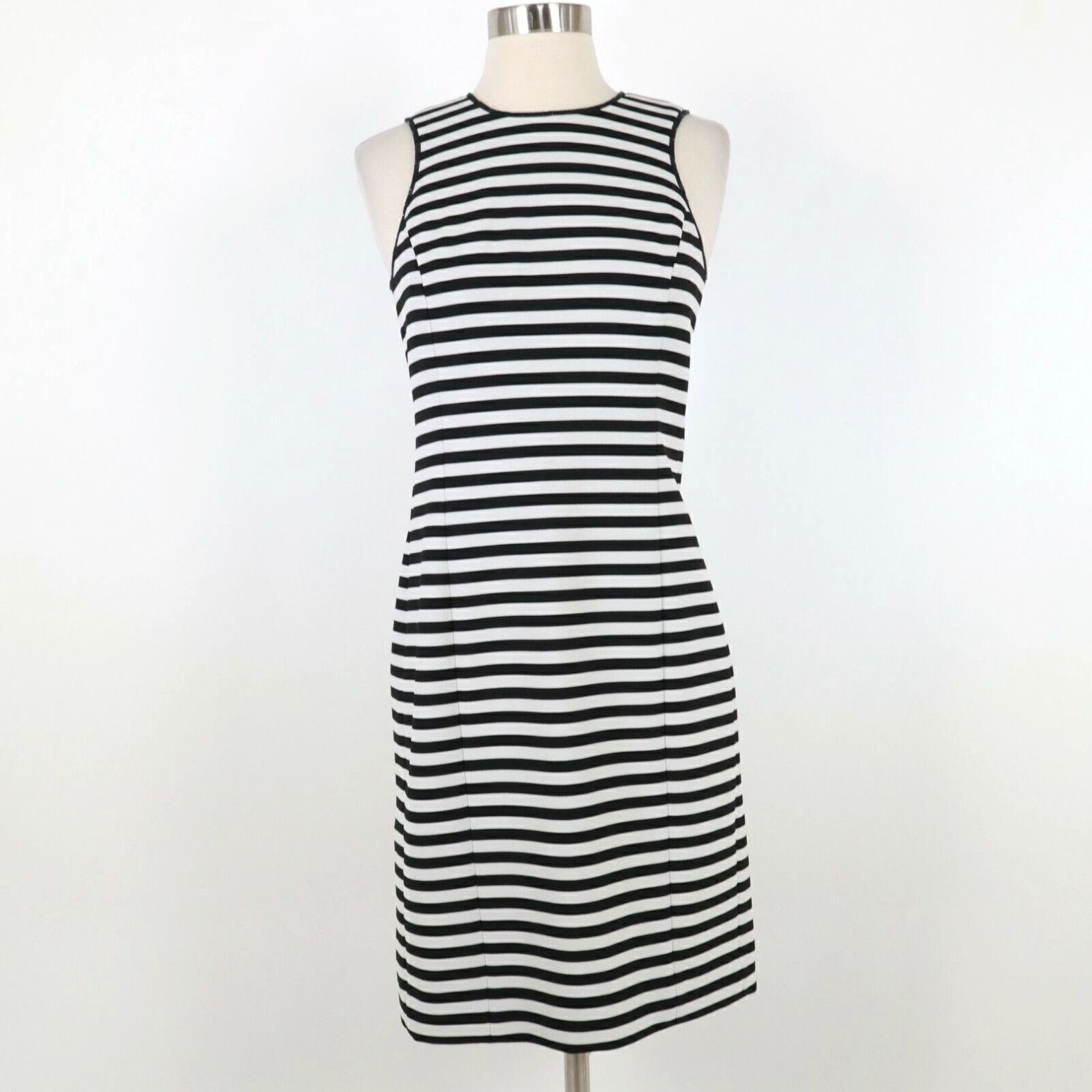 image of Vintage Worth Sheath Dress Womens 2 Striped Black White Sleeveless Stretch Casual Work (Size XS)