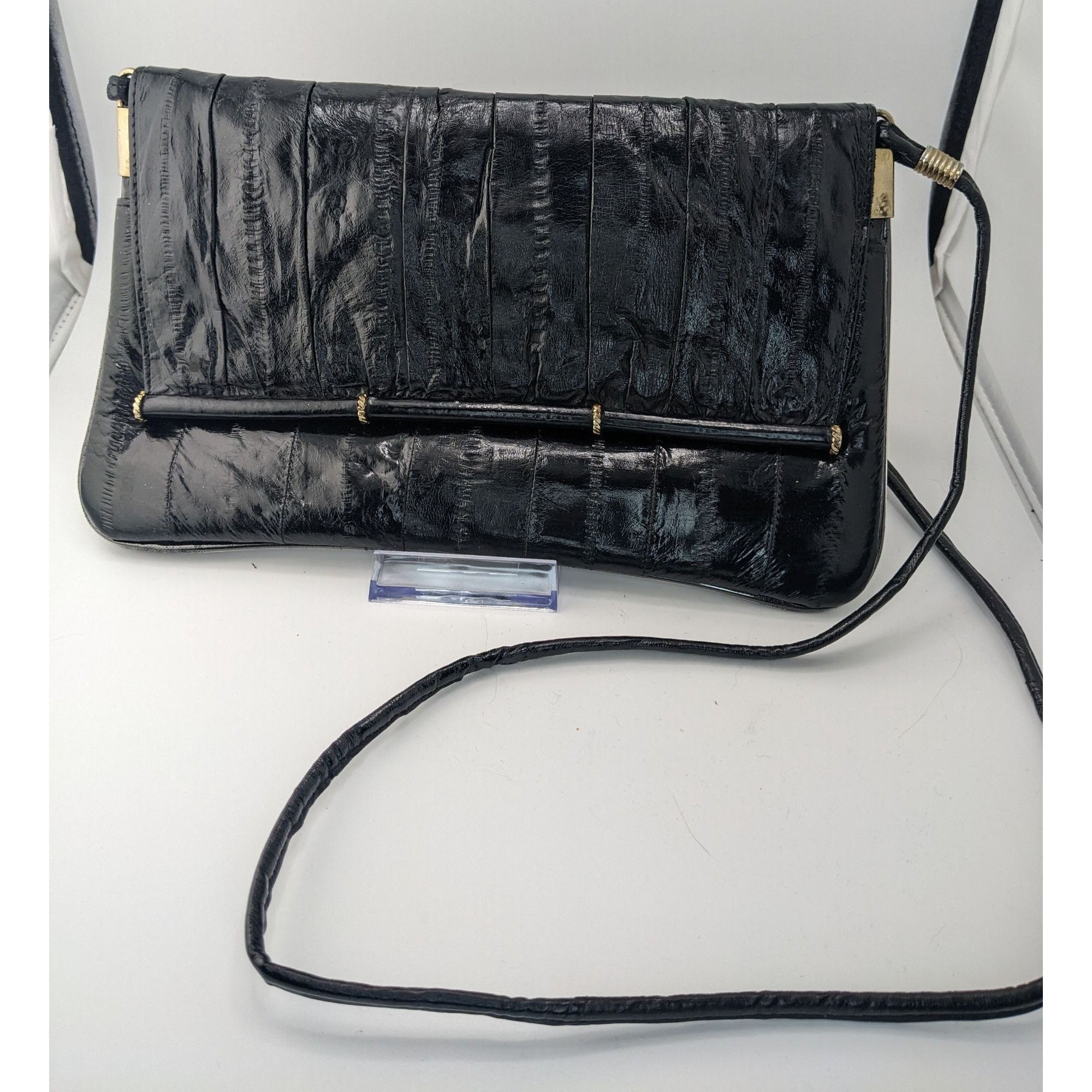 Other Vintage 80s Genuine Eel Skin Black Clutch Purse With 22-Inch Size ONE SIZE - 5 Thumbnail