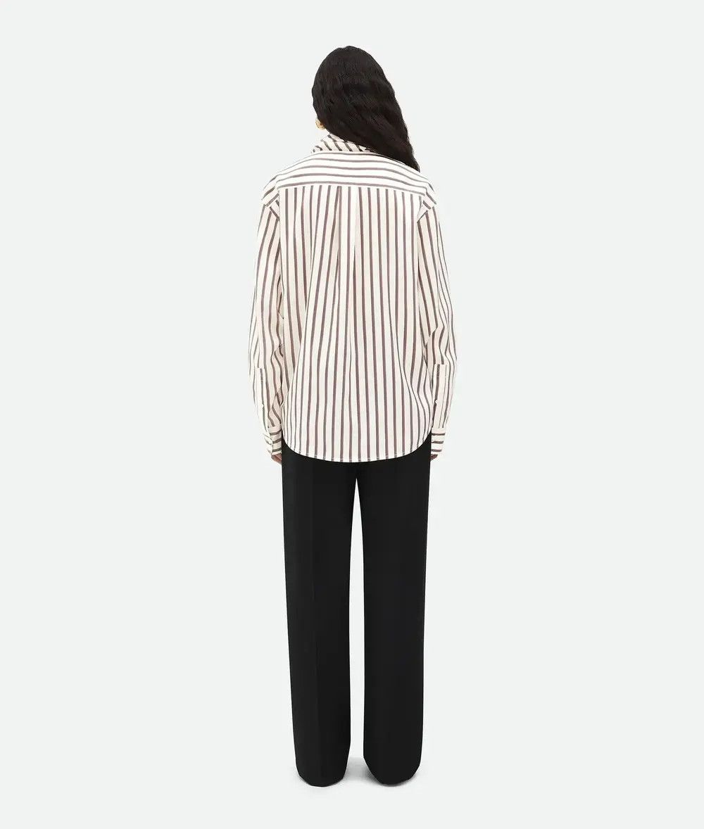Bottega Veneta o1w1db10925 Silk Bicolor Striped Shirt in White/Brown Size XS / US 0-2 / IT 36-38 - 4 Thumbnail