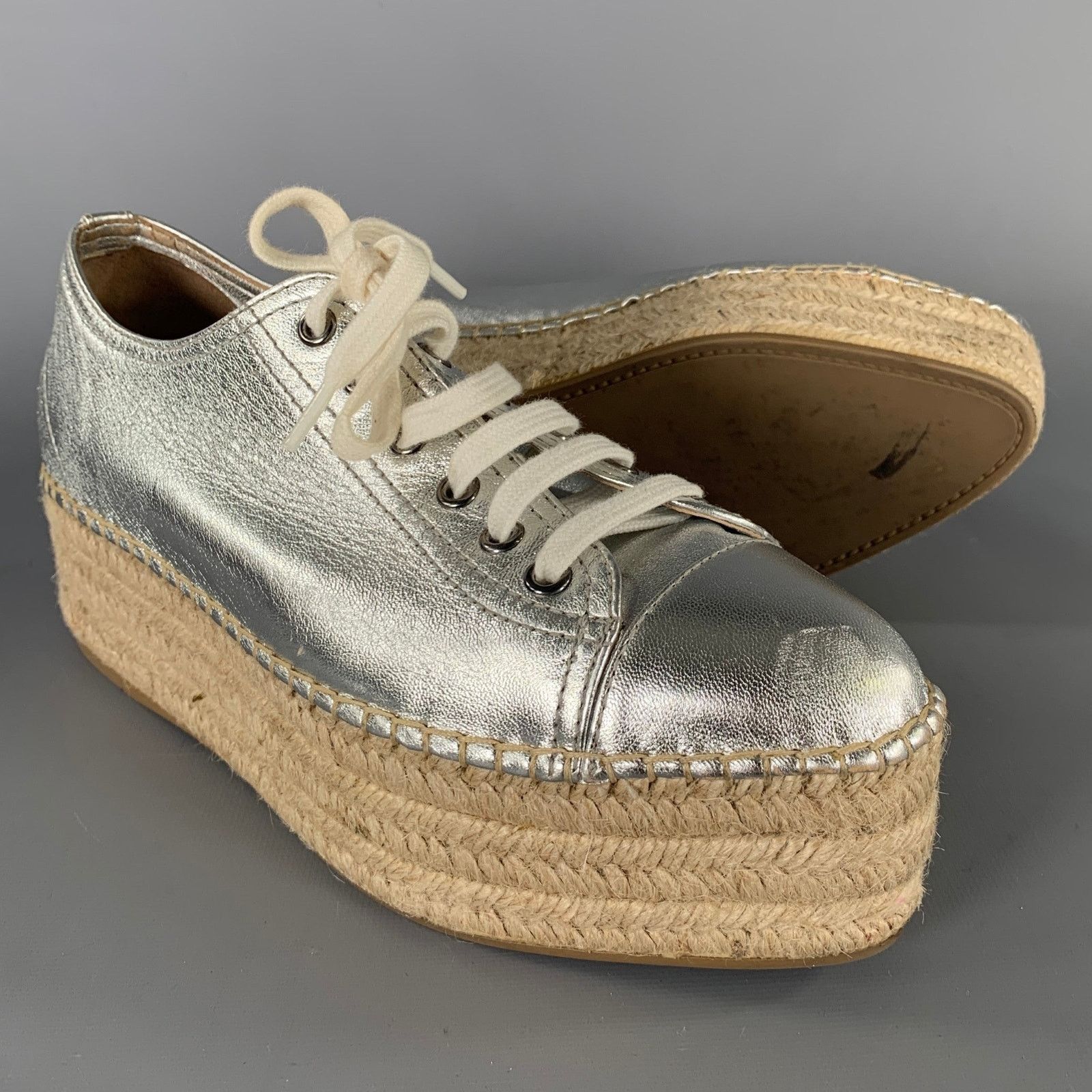 Miu Miu MIU MIU Size 8 Silver Espadrille Platform Sneakers Size US 8 / IT 38 - 5 Thumbnail