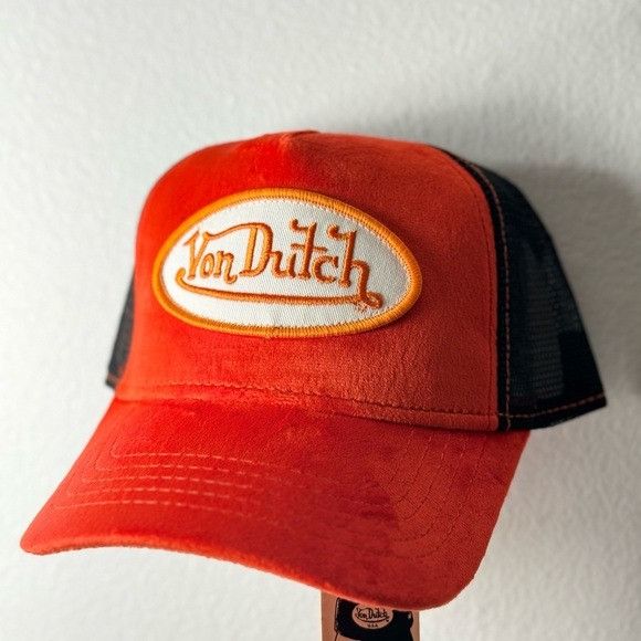 Designer × Von Dutch NWT VON DUTCH ORANGE VELVET BLACK TRUCKER HAT CAP Size ONE SIZE - 3 Thumbnail