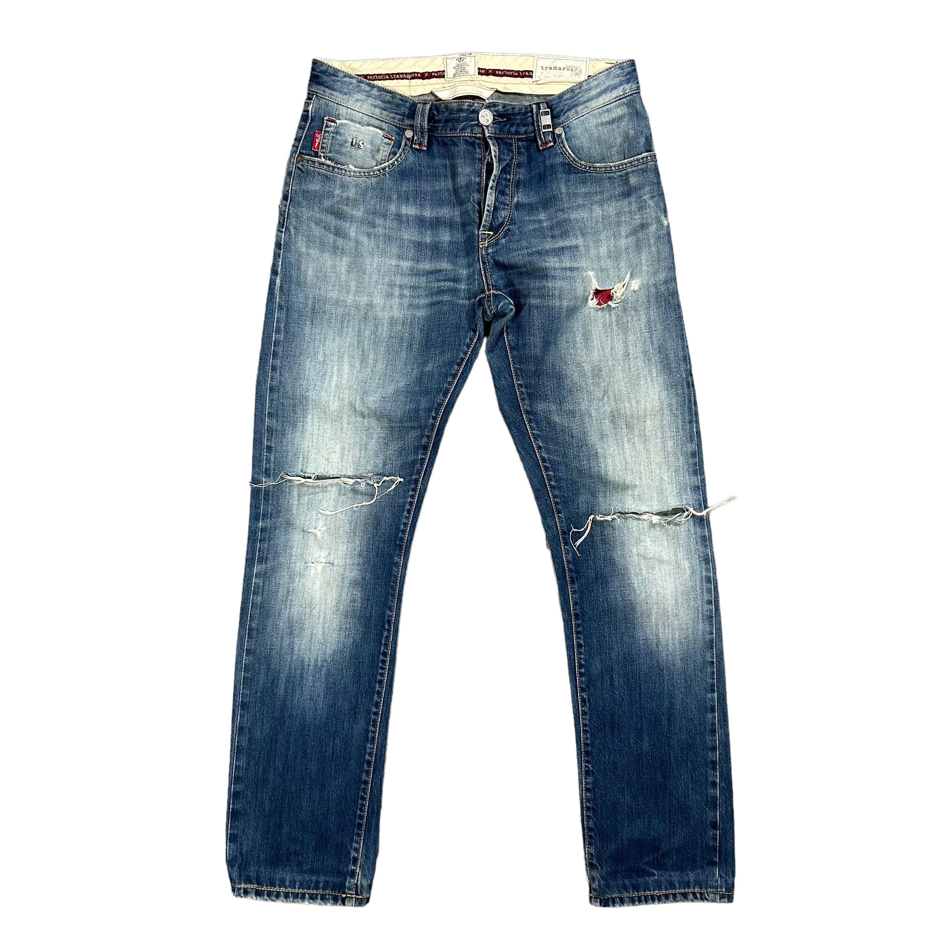 Other Sartoria Tramarossa Washed Blue Ripped Selvedge Jeans Sz 31 Size US 31 - 1 Thumbnail