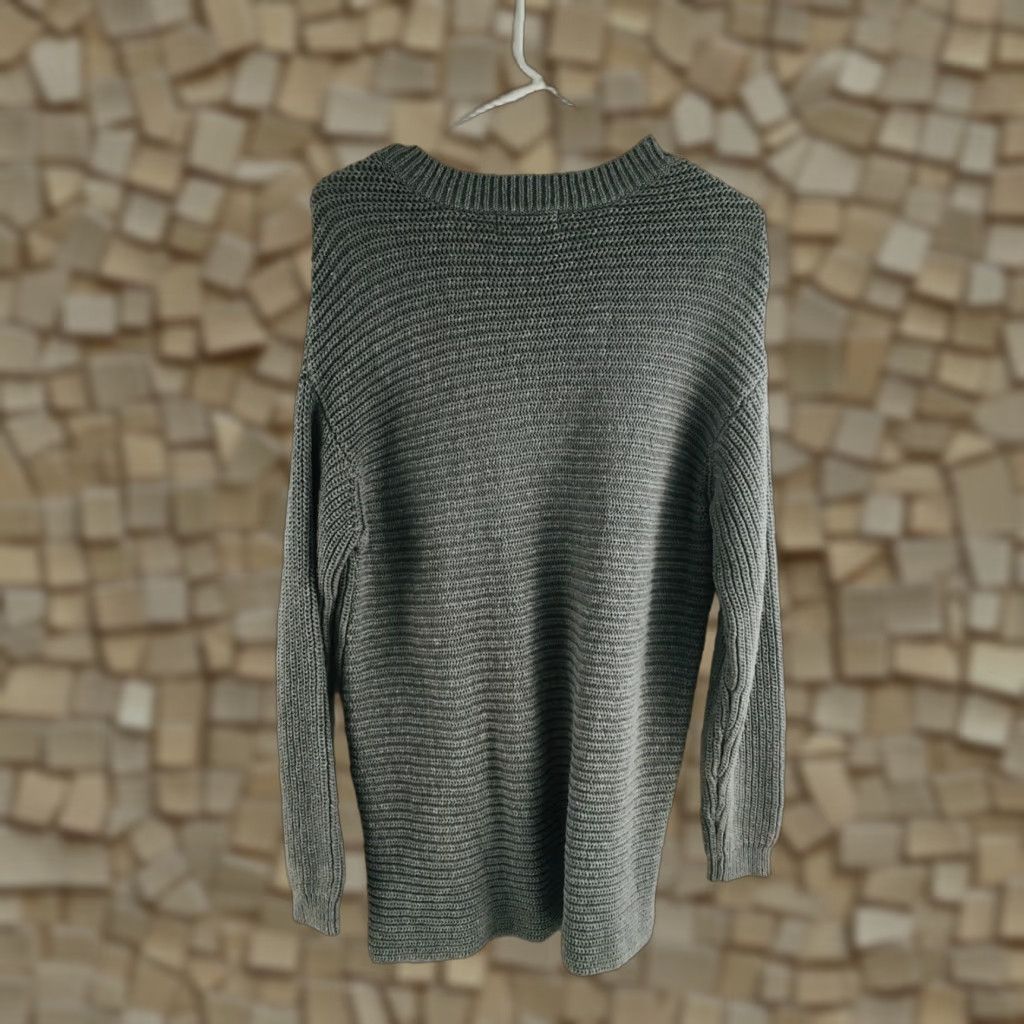 Vintage Ruff Hewn Sweater Women's Knit Long Sleeve ¼ Front Tie V Neck Sz L Gray Pullover Size L / US 10 / IT 46 - 1 Thumbnail
