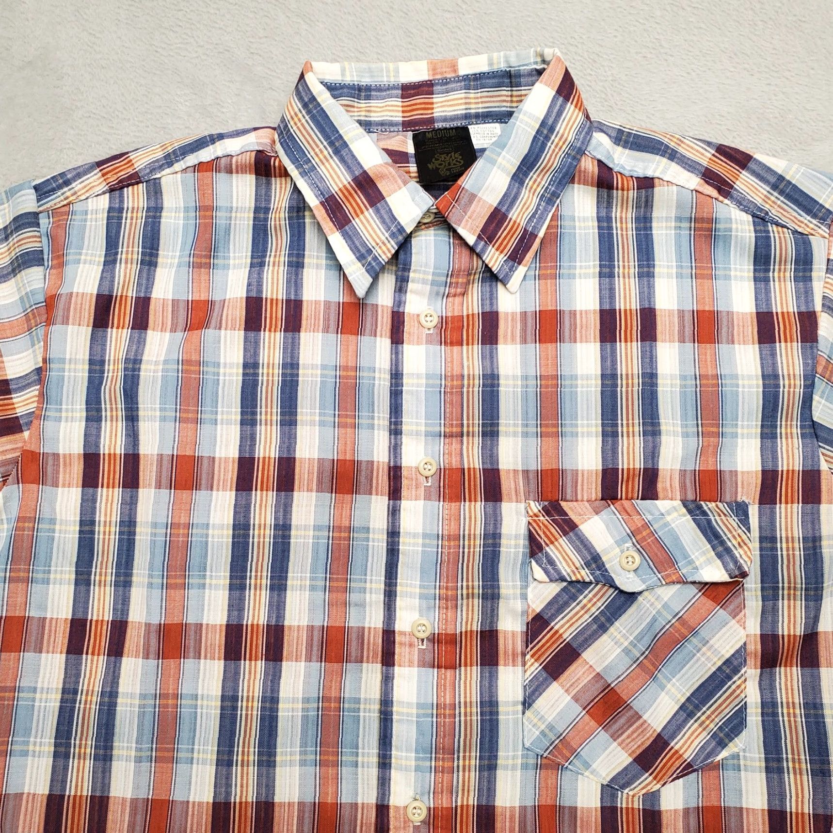 Sears VINTAGE Style Works Shirt Men L Blue Red Plaid Short Sleeve Button-Up Pattern Plaid Casual Mens Size US L / EU 52-54 / 3 - 2 Thumbnail