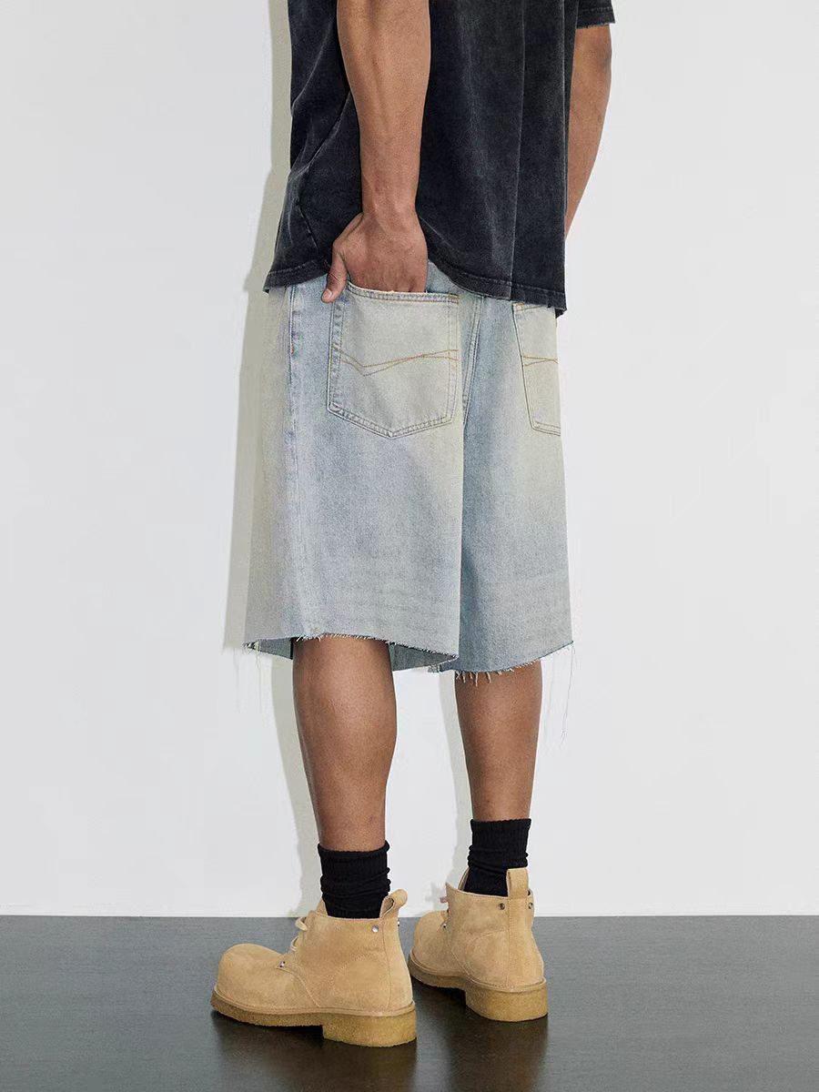 Street washed hip hop skateboard denim shorts