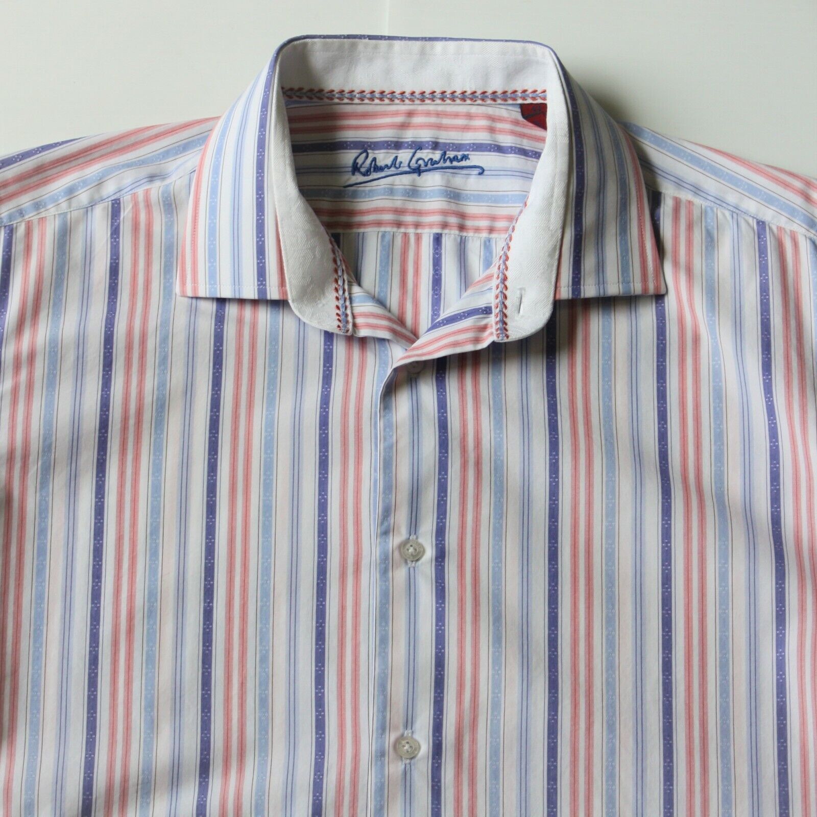 Robert Graham Multi Stripe Print Dress Shirt size L MSRP $198 Size US L / EU 52-54 / 3 - 2 Thumbnail