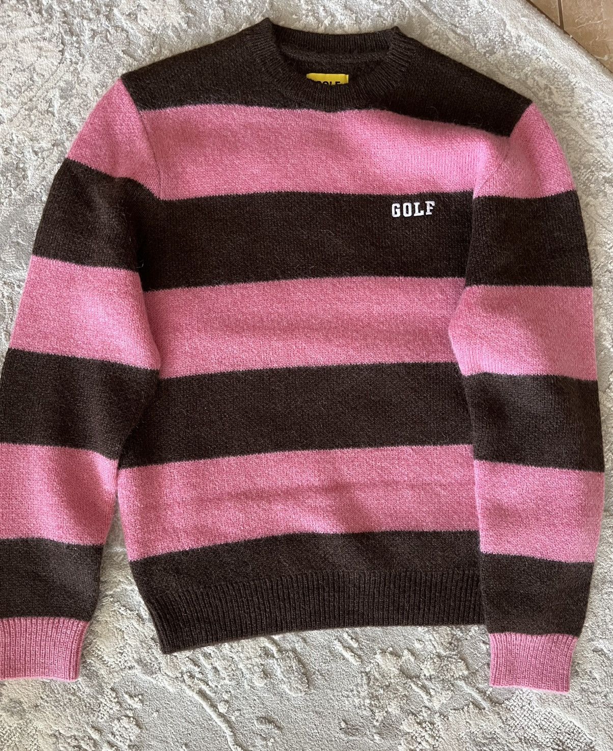 トップス STRIPED MOHAIR CARDIGAN by GOLF WANG Golf Wang Black/Pink Striped Mohair Cardigan Love | Depop