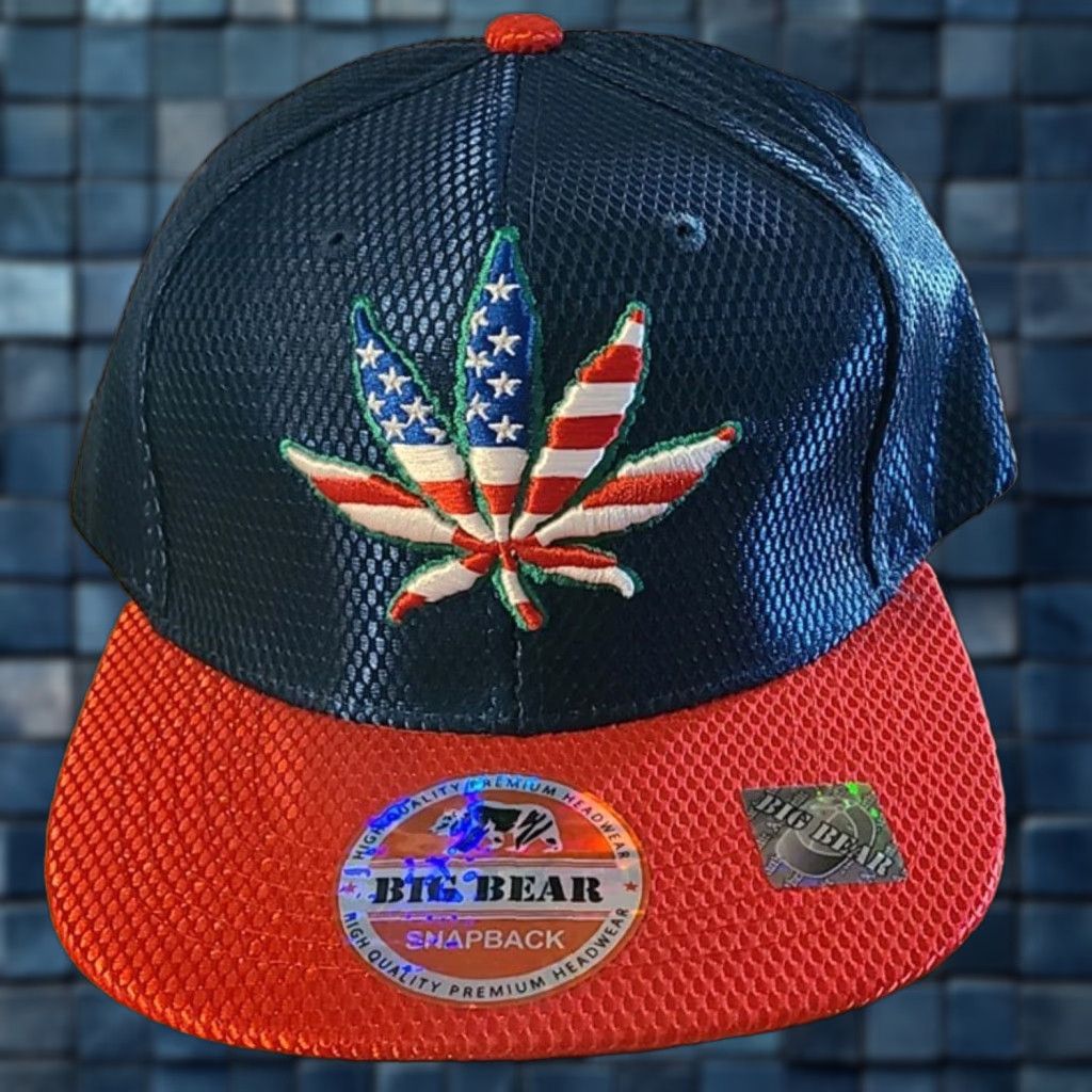 Vintage Vintage Marijuana Leaf American Flag USA Snapback Baseball Cap Mens Adjustable Dark Blue Red Size ONE SIZE - 1 Thumbnail