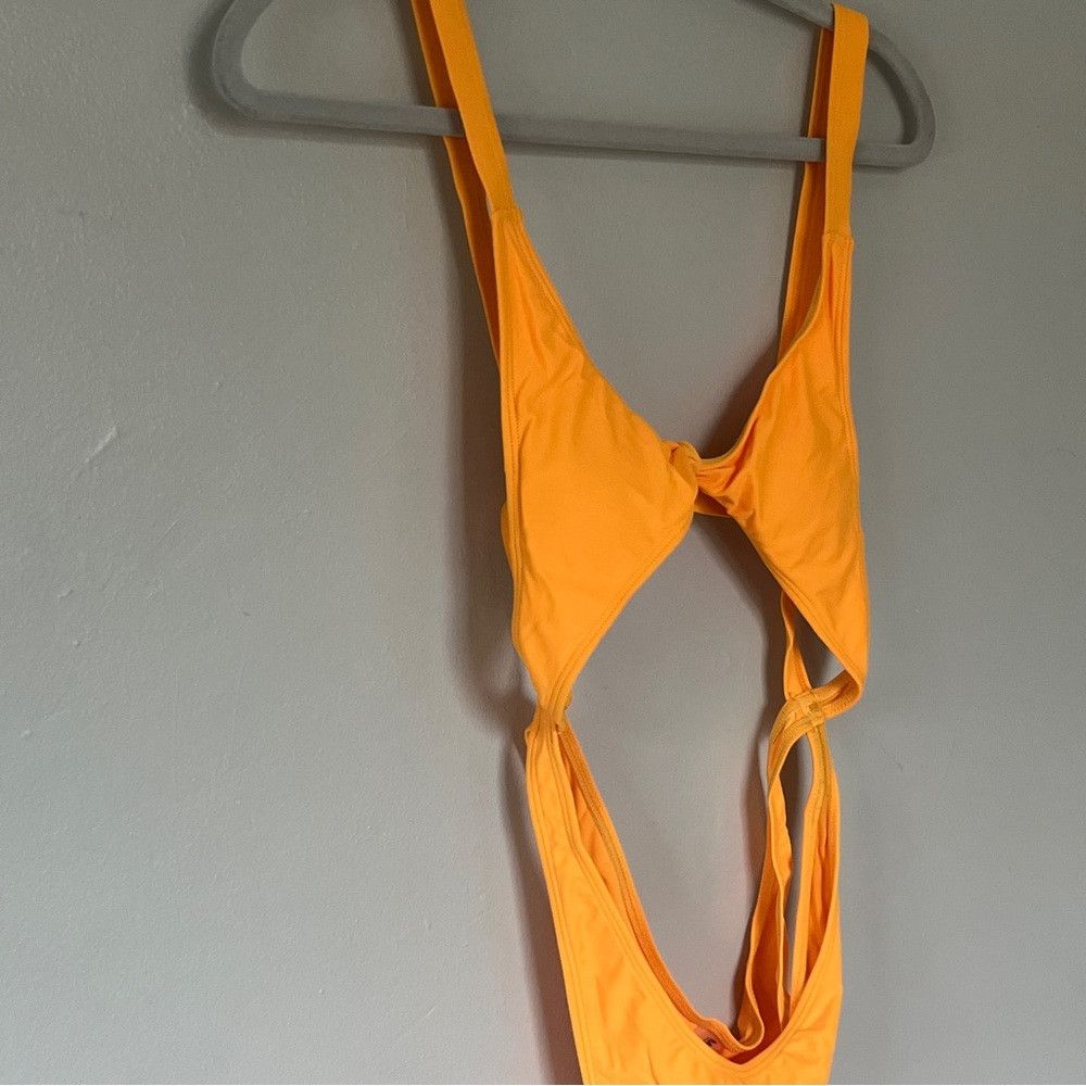Designer New Matte Swim Monikini One Piece Cut Out Top Yellow Large Size ONE SIZE - 3 Thumbnail