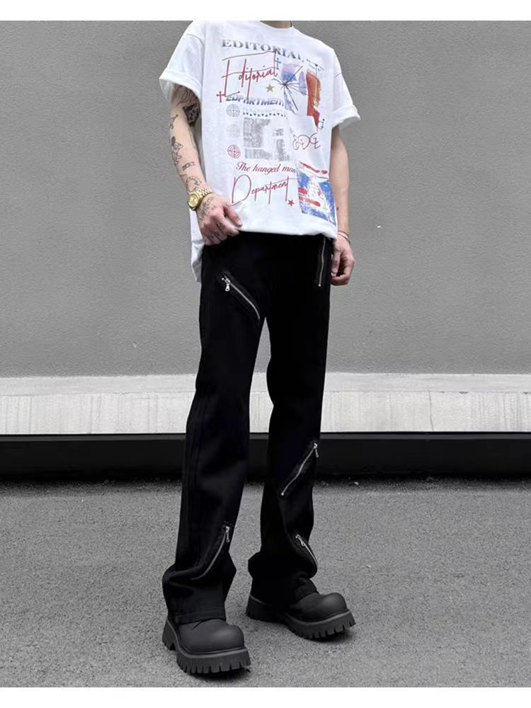 Japanese Brand × Jean High Street Black Hip Hop Micro Flare Loose Zipper Jeans Size US 34 / EU 50 - 1 Thumbnail