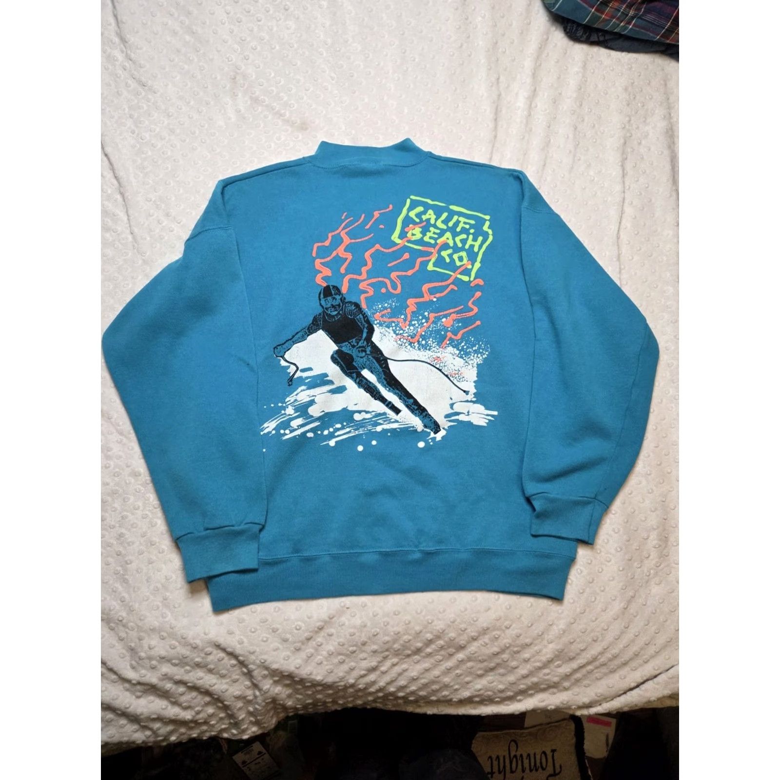 Tultex Tultex Sweatshirt Mens Large Teal California Beach Co. 80s Vintage Ski Graphic Pullover Knit Cotton Long Sleeve Logo 80s Theme Men’s Size L Size US L / EU 52-54 / 3 - 4 Thumbnail
