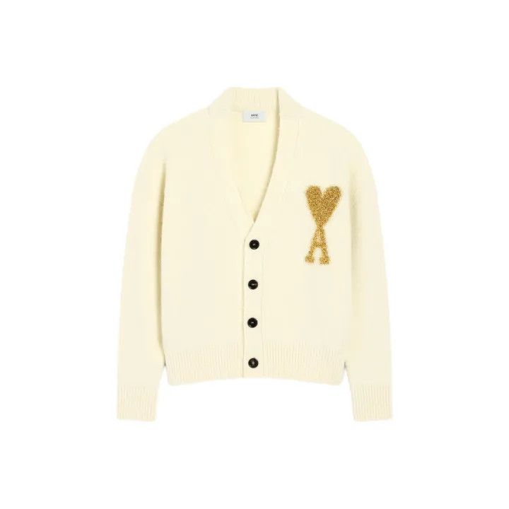 AMI AMIPARIS Gold Heart Alpaca Cardigan Sweater 0079 Size US XS / EU 42 / 0 - 1 Thumbnail